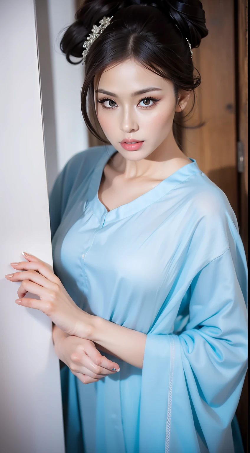 Fashion model 20 years old [[[[closeup cleavage]]]], [[[[boobgasm]]]], [[[[coll]]]], [[[[bshoulders]]]], perfect  eyes, Perfect iris，Perfect lips，perfect teeth，Perfect skin，Long face，slender nose，tall nose bridge，Soft front light，hdr，Movie girl，Simple hairstyle，light make-up，Casual，（pastel colour：1.2）