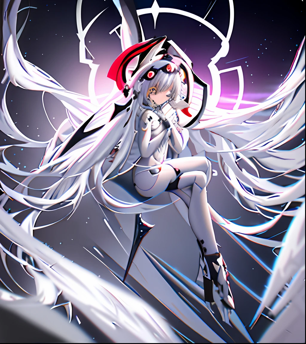 teens girl,In a dark room at night,There are angelic wings and halos,Presenting a demon anime girl with a nighttime core theme。Based on Azure channel styles,Combine ethereal and mecha themes,Showcasing anime goddesses and white-haired mysterious characters。Depicting female characters from ethereal anime in a high-quality anime art style,It gives an angelic feeling。