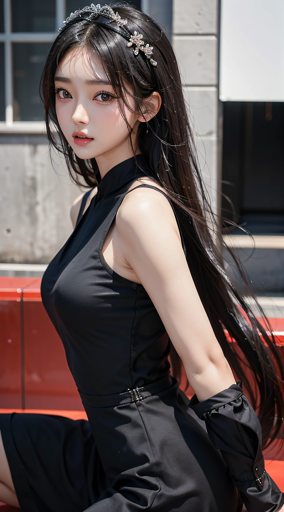a close up of a woman in a black dress posing for a picture, Beautiful Asian girl, Korean girl, girl cute-fine face, beautiful Korean women, Gorgeous young Korean woman, sakimichan, Beautiful young Korean woman, The face of a beautiful girl in Japan, yangjun chen, cute delicate face, gorgeous chinese models, Beautiful detailed body and face