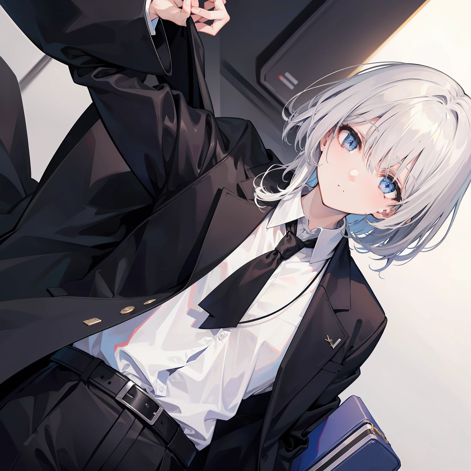 of a guy,large tall,Wear a black suit,White shirt collar