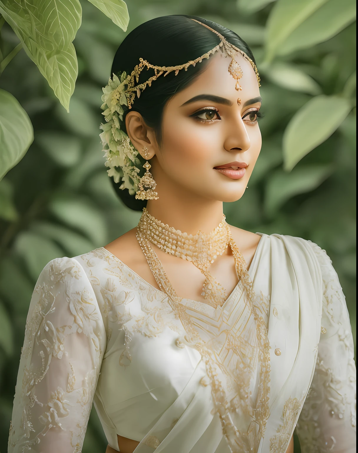 fashion photography portrait of indian girl with beautiful black hair, in lush jungle with flowers, 3d render, cgi, symetrical, octane render, 35mm, bokeh, 9:16, (intricate details:1.12), hdr, (intricate details, hyperdetailed:1.15), (natural skin texture, hyperrealism, soft light, sharp:1.2), detailed, sunlight passing through foliage, redis pink saree, 8k details, masterpiece, best quality, award winning photo, photorealistic, highly detailed, raw photo, realistic natural skin textures, rim light, hyperrealistic, low contrast, sharp focus, soothing tones, intricate, low key, masterpiece, best quality, award winning photo, photorealistic, highly detailed, raw photo, realistic natural skin textures, rim light, hyperrealistic, low contrast, sharp focus, soothing tones, 8k details, intricate, low key