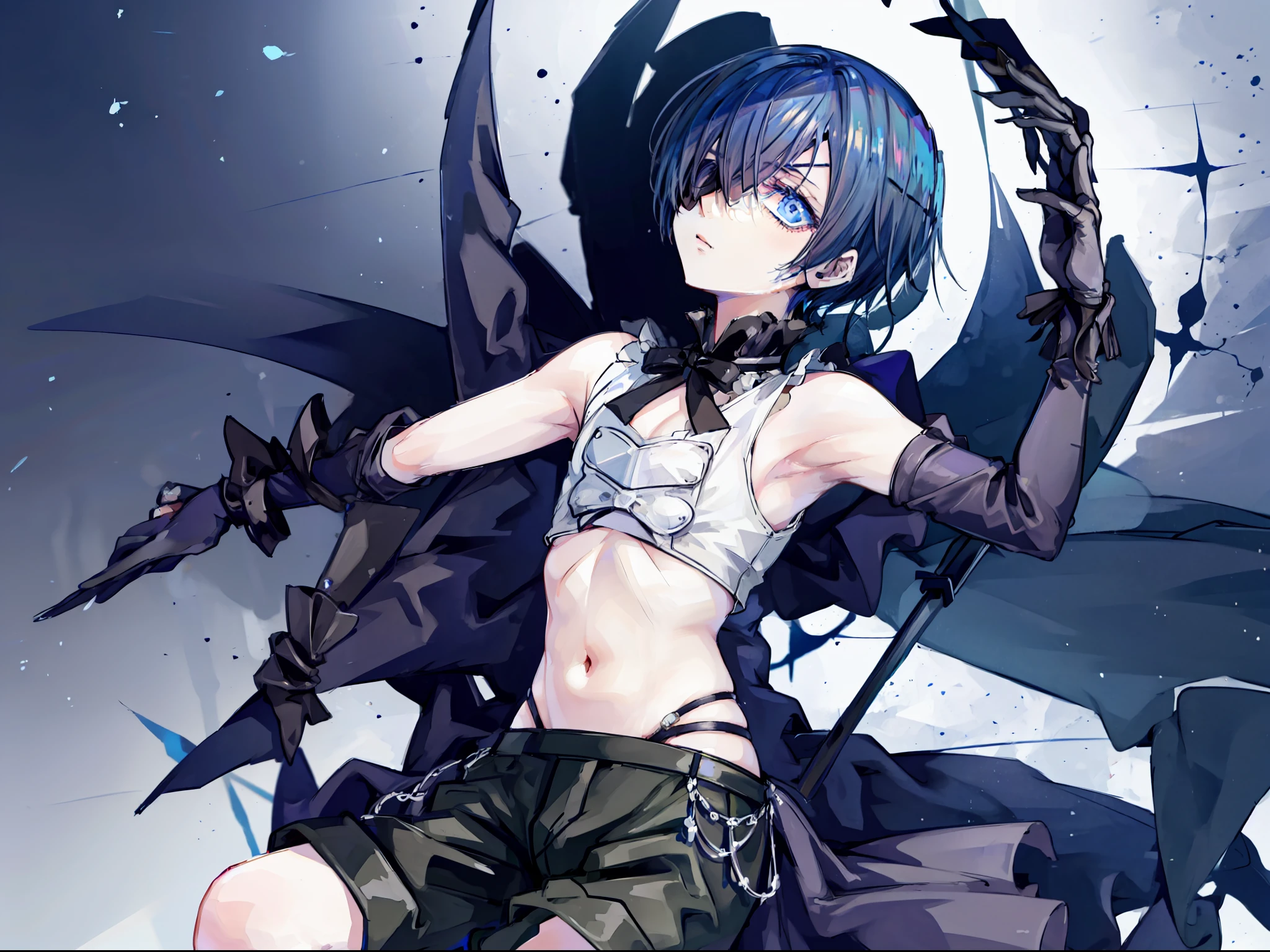 Ciel phantomhive, 1boy, armpit, croptop, short pants