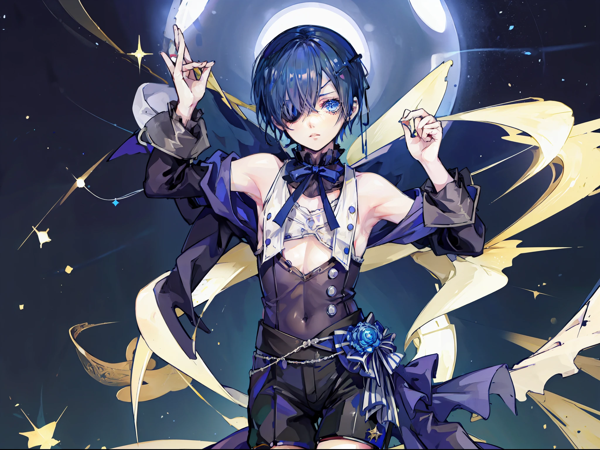 Ciel phantomhive, 1boy, armpit, croptop, short pants