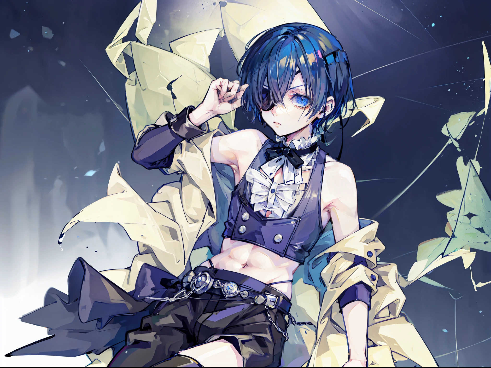 Ciel phantomhive, 1boy, armpit, croptop, short pants