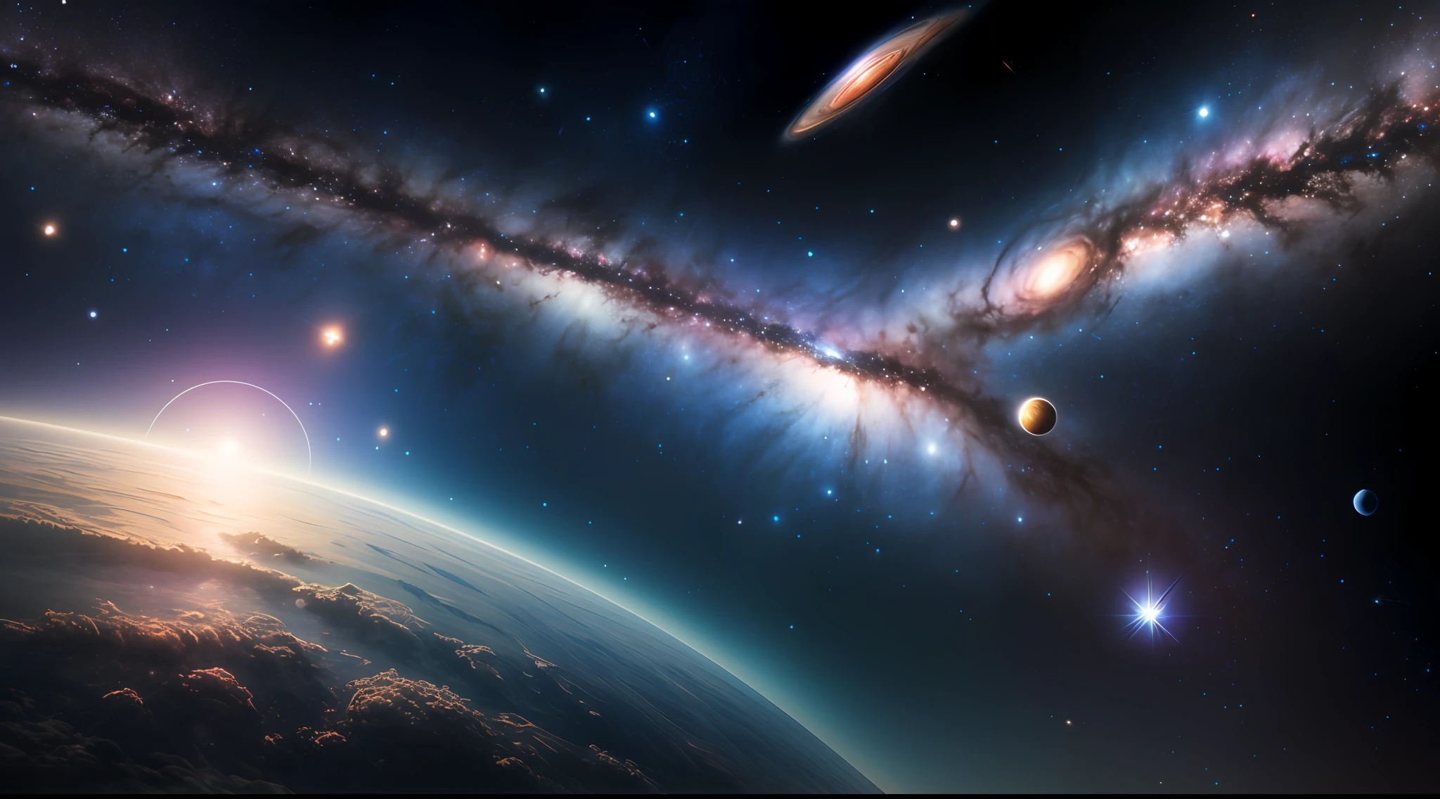 masterpiece, best quality, high quality, extremely detailed CG unity 8k wallpaper, Depth of Field, HDR,,Photorealistic,extremely detailed, Intricate, High Detail, universe, space, galaxy, stars, planets, astronomy, cosmos, celestial, nebula, black hole, solar system, cosmic rays, supernova, deep space, astronomical objects