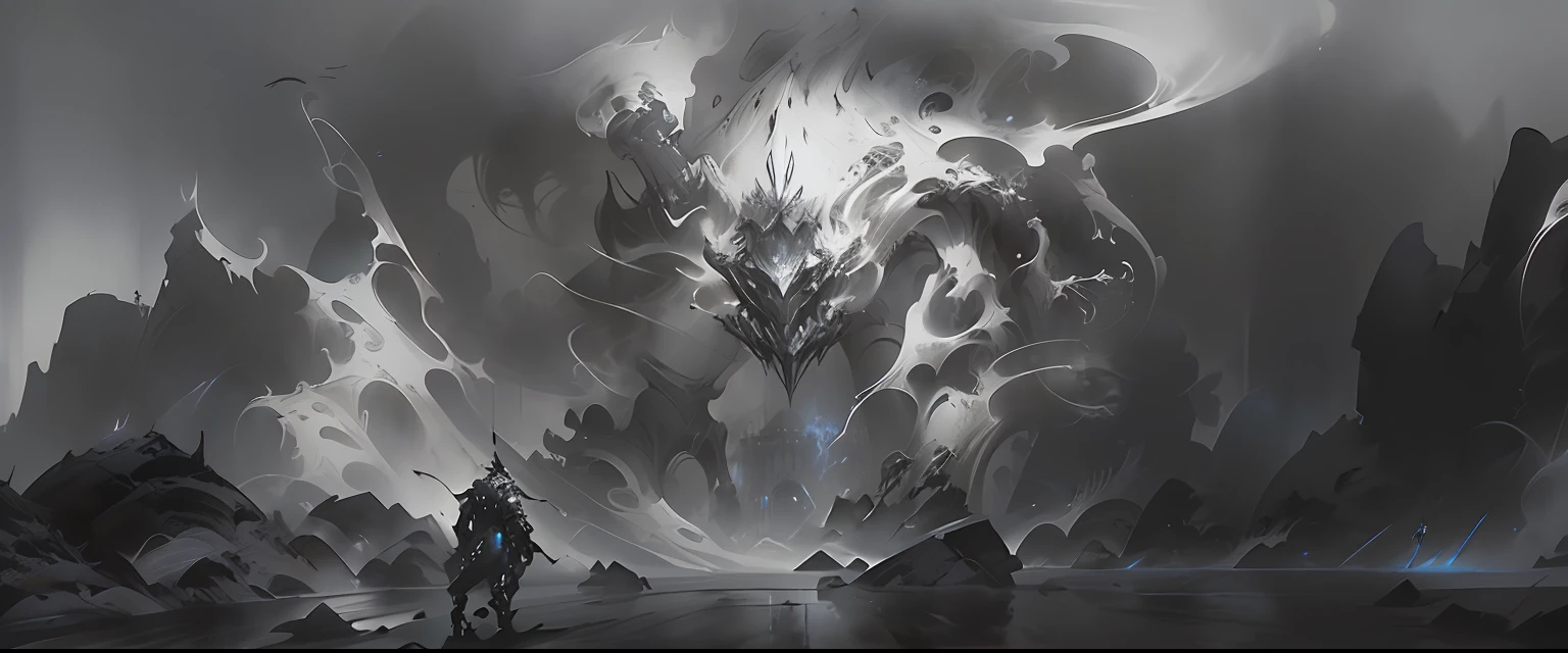 Black and white photo of man standing on stage, dark high-contrast concept art, senior concept artist, award winning concept artist, craig mullins nekro, inspired by Aleksi Briclot, Diablo digital concept art, warframe concept art, demon soul concept art, Peter Mohrbacher. illusory engine, craig mullins dark key, wojtek fus