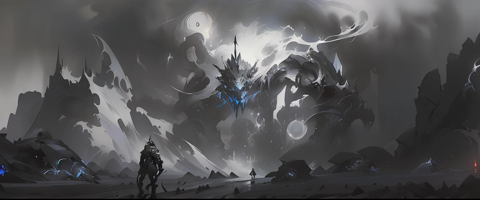 Black and white photo of man standing on stage, dark high-contrast concept art, senior concept artist, award winning concept artist, craig mullins nekro, inspired by Aleksi Briclot, Diablo digital concept art, warframe concept art, demon soul concept art, Peter Mohrbacher. illusory engine, craig mullins dark key, wojtek fus