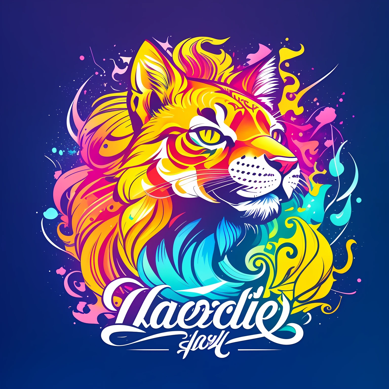 Detailed illustration of Leo, flower splash, T-shirt design, Realistic vivid colors,  vectorial art, adolable, Fantasy art, Love , Detailed watercolor effects, digital paint, Soft light, Panoramic view, Isometric style, retro aesthetic, Character focus, 4K 分辨率, No background, Realistic rendering, using Cinema 4D, isolated white background, LOGO style，Add text