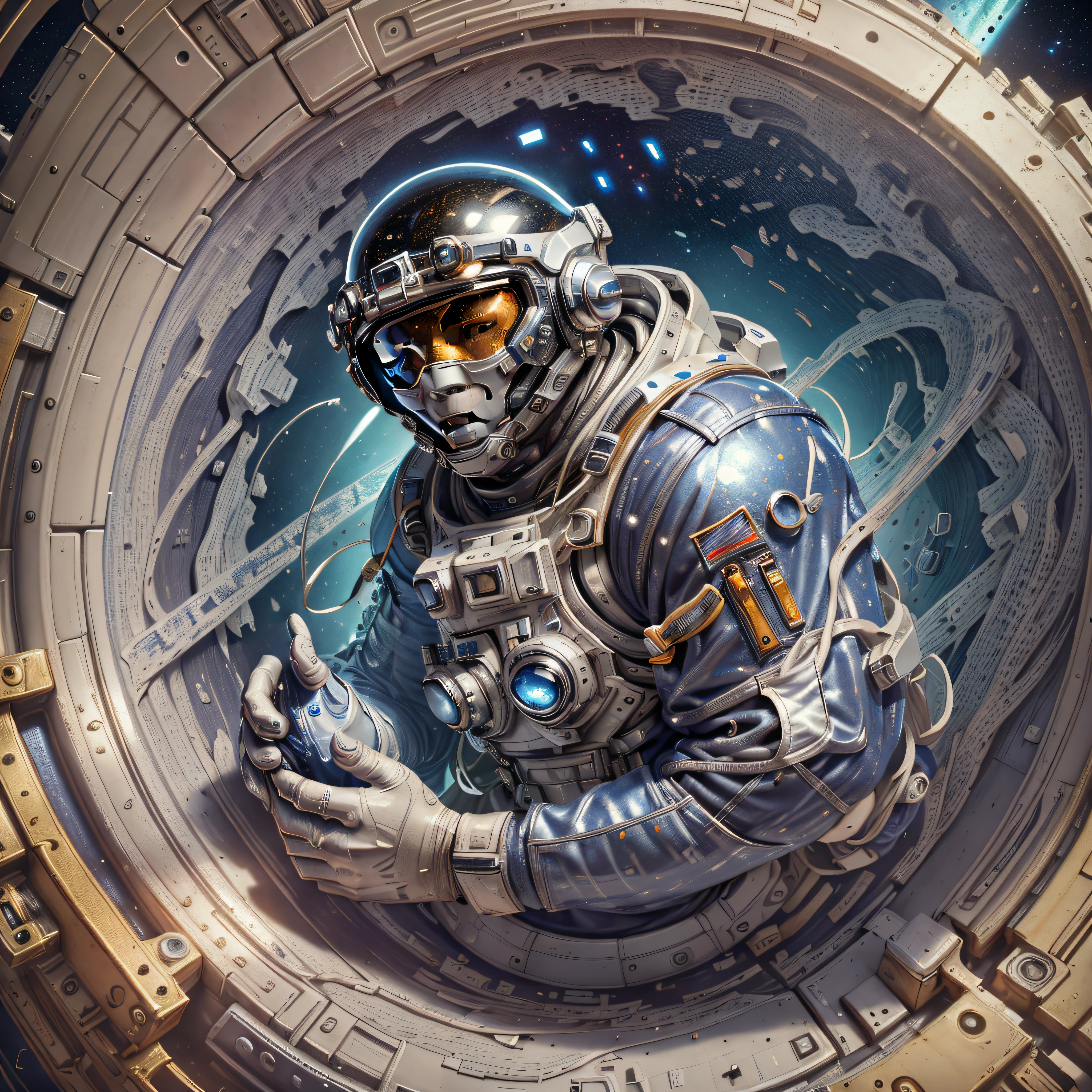 (an incredibly realistic scene): human astronaut,highlighting helmet,(best images:1.3+masterpiece:1.3),ultra-realistic details,(enhanced lighting:1.2+ enhanced shadows:1.2),(dynamic angle:1.2+infinite space:1.2).