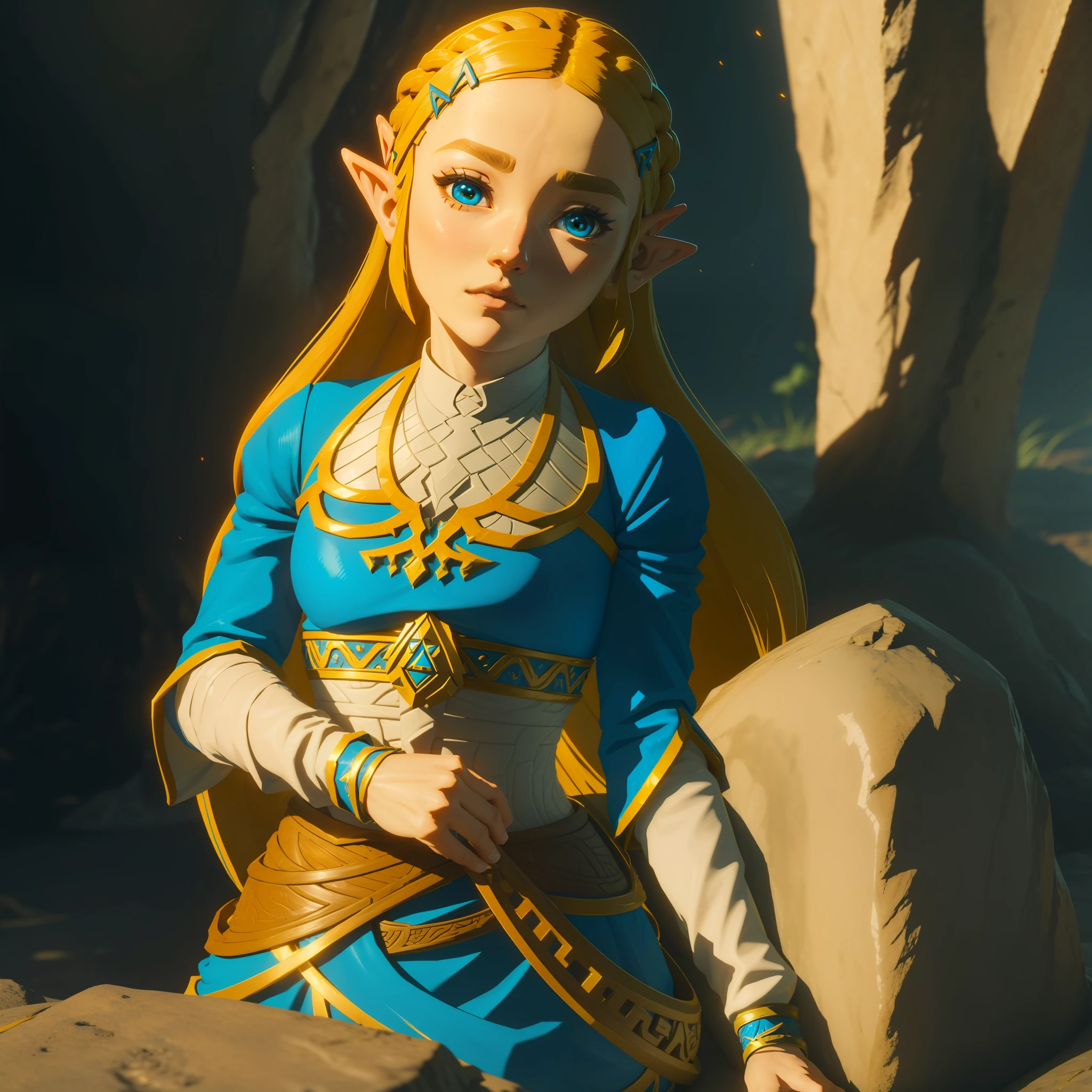 1girl, ((Zelda)), yellow hairs, totk, botw style, 8k, super detailed, beutifull hairs, beutifull BLUE eyes