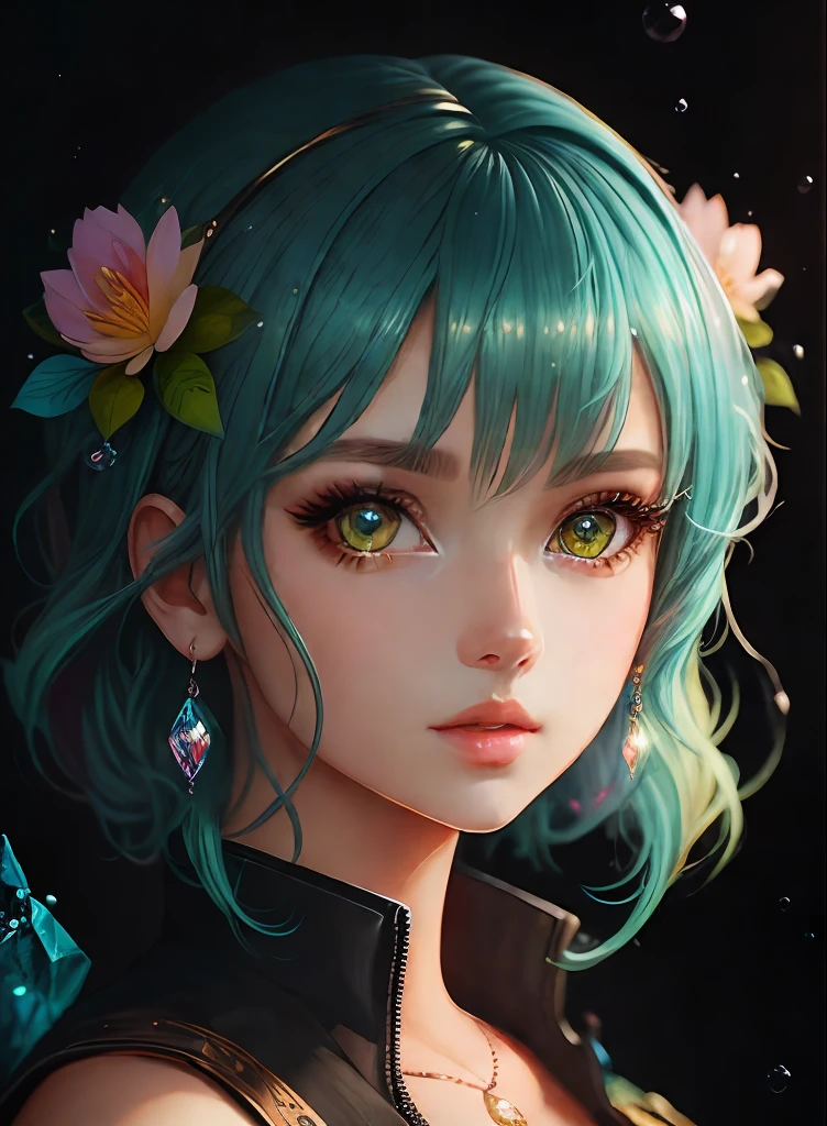 ((top-quality)), ((masterpiece)), ((realisitic)), (detaileds),anime styled、 (1人の女性)Close up portrait of woman with greenish colored hair without hair ornament、Beautiful shining eyes, Like crystal clear glass、Casual clothing、4K high-definition digital art、stunning digital illustration、Stunning 8K artwork、colorfull digital fantasy art、Colorful and bright、beautiful digital works of art、Colorful Digital Painting、digital anime art、Portrait of beautiful woman、8K HD Digital Wallpaper Art、 Gorgeous Digital Painting