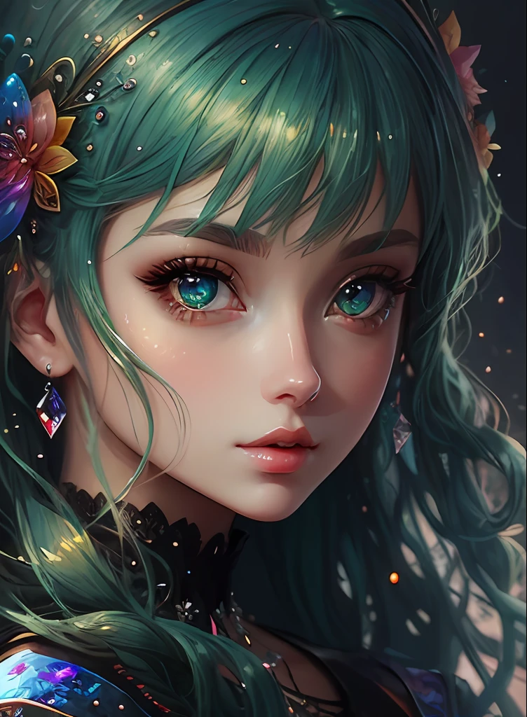 ((top-quality)), ((​masterpiece)), ((realisitic)), (detaileds),anime styled、 (1人の女性)Close up portrait of woman with greenish colored hair without hair ornament、Beautiful shining eyes, Like crystal clear glass、Casual clothing、4K high-definition digital art、stunning digital illustration、Stunning 8K artwork、colorfull digital fantasy art、Colorful and bright、beautiful digital works of art、Colorful Digital Painting、digital anime art、Portrait of beautiful woman、8K HD Digital Wallpaper Art、 Gorgeous Digital Painting