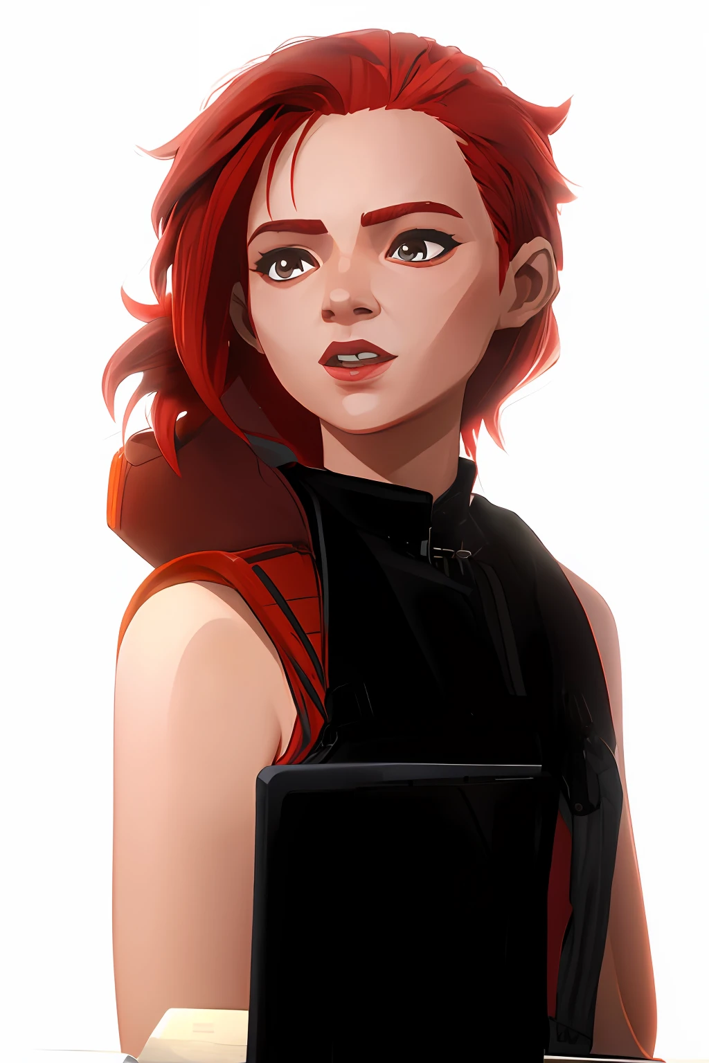 Woman with red hair and cartoon girl sitting at laptop, NFT Portrait, 2d portrait