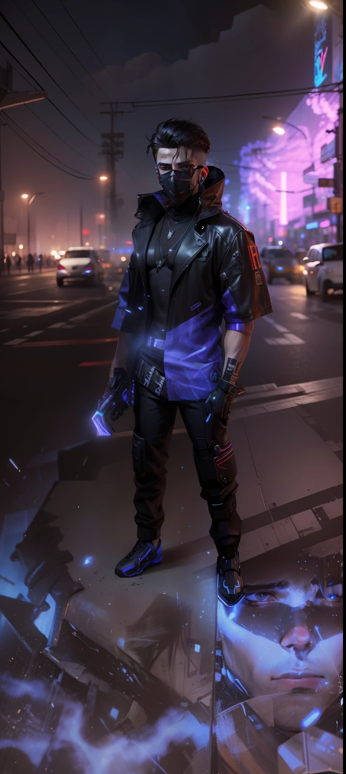 Change background cyberpunk handsome boy, realistic face, 8k, ultra realistic,