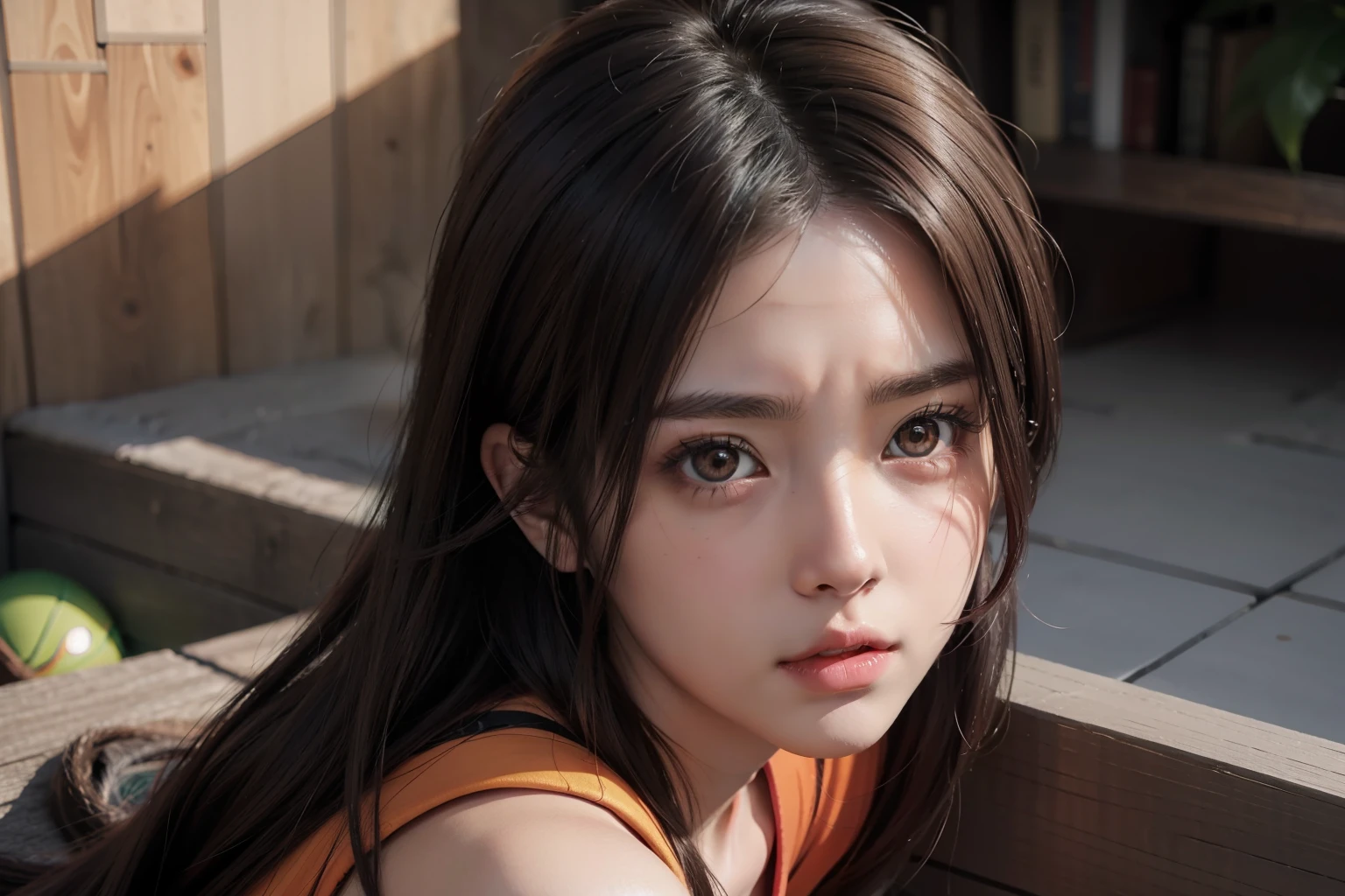 best quality, masterpiece,  (realistic:1.2), 1 girl, brown hair, (Naruto cartoon) Uchiha Sharingan eyes,Front, detailed face, Senpou: Chou Odama Rasen Tarenga