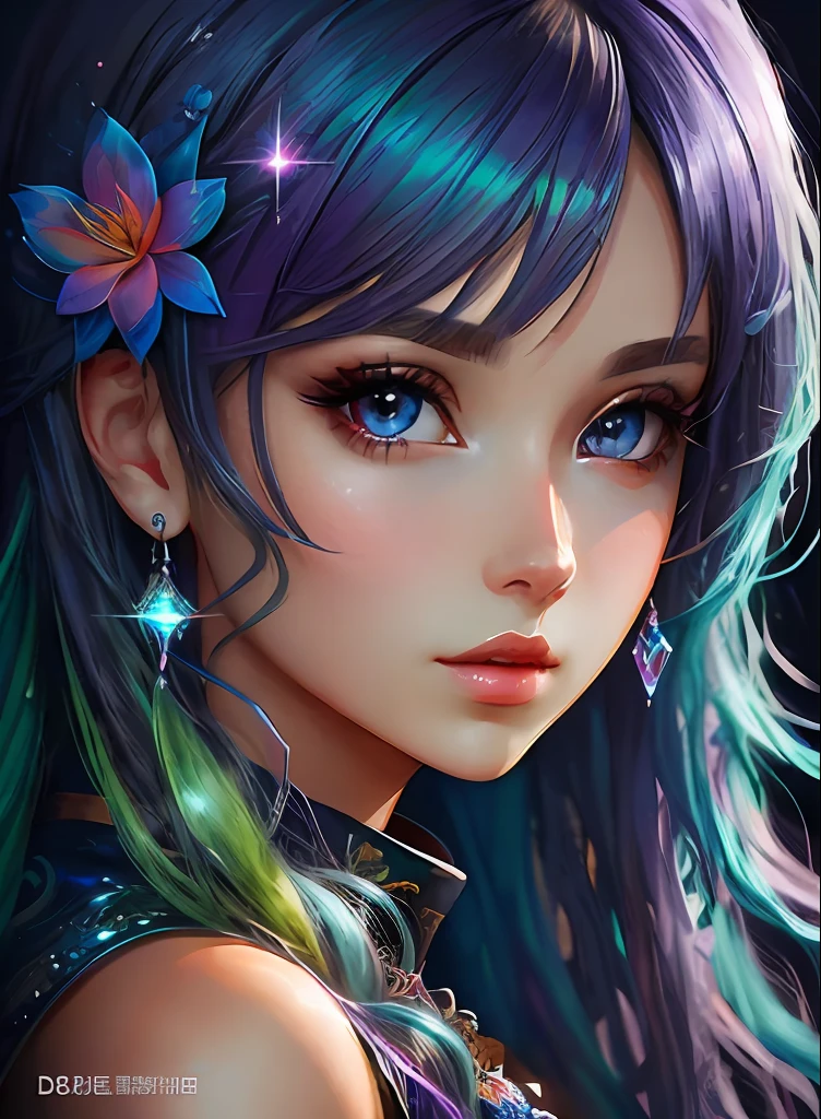 ((top-quality)), ((masterpiece)), ((realisitic)), (detaileds),anime styled、 (1人の女性)Hair without hair ornaments、Close up portrait of woman with greenish-purple hair color、Beautiful shining eyes, Like crystal clear glass、Casual sleeveless、Summer clothes、4K high-definition digital art、stunning digital illustration、Stunning 8K artwork、colorfull digital fantasy art、Colorful and bright、beautiful digital works of art、Colorful Digital Painting、digital anime art、Portrait of beautiful woman、8K HD Digital Wallpaper Art、 Gorgeous Digital Painting