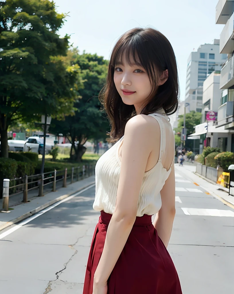 Woman Standing On Street Corner、top-quality、 1 a person、middlebreasts、tag、blur backgroun、Slender Line、bokeh dof、outside of house、(Street:0.8)、(a person々、Large crowds:1)、Sleeveless knitwear、onepiece、Ankle-length tight skirt、a gorgeous(long hair up to the waist:1.4、Floating hair、Forehead:0.8)、Beautiful sky with details、耳Nipple Ring、(dynamicposes:1.2)、 (full body Esbian:1.2)、Soft lighting、the wind、glowy skin、Happy face、Sauce order、A gaze that looks at the viewer、A dark-haired、Glossy hair、sandal、A smile、
