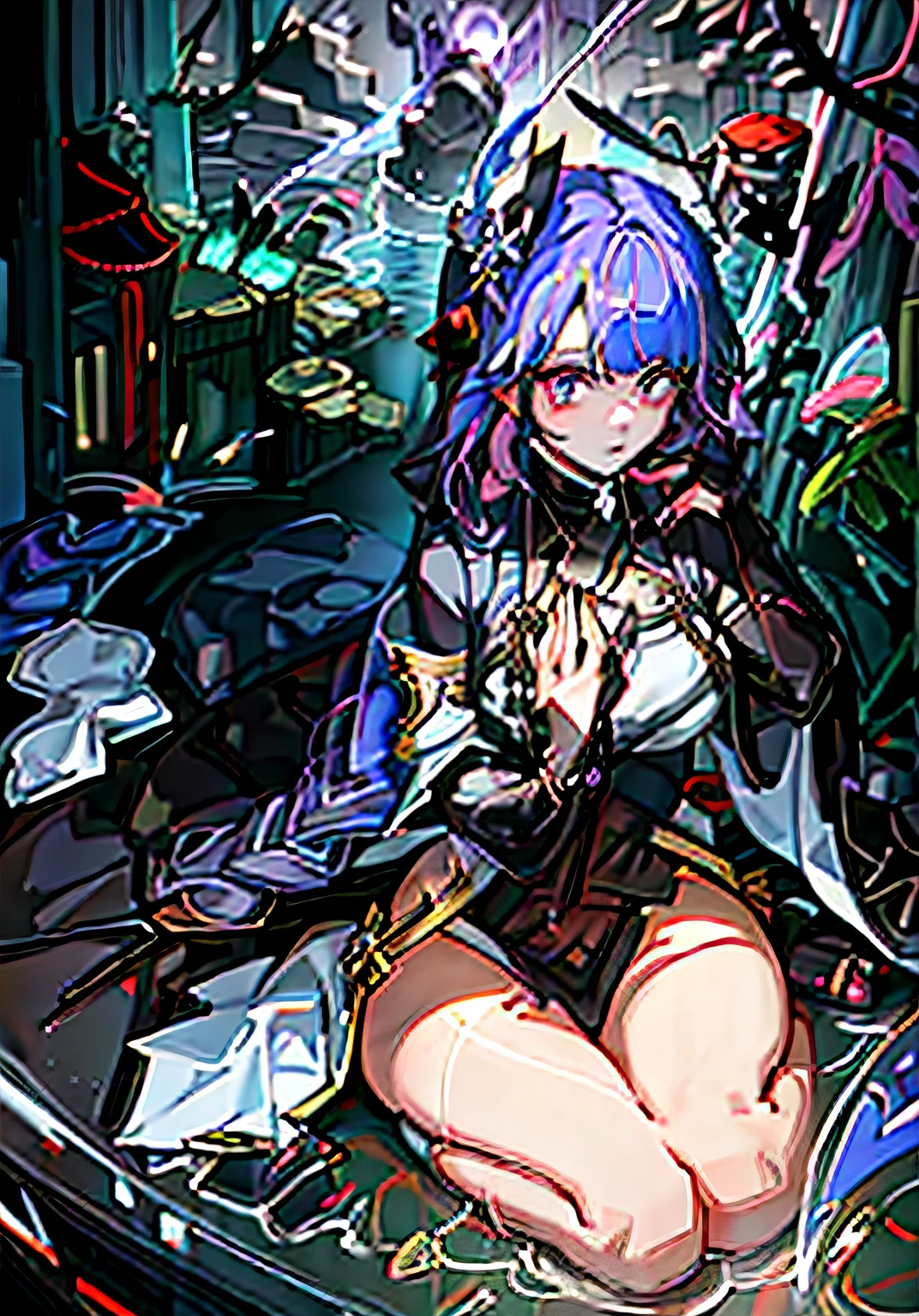 Anime girl sitting on the ground，Cross in hand, Anime girl in nun costume, gapmoe yandere, gapmoe yandere grimdark, anime maid ss military, Anime moe art style, seductive anime girls, Female action anime girl, nun, digital art from danganronpa, noire, nun outfit, ufotable art style