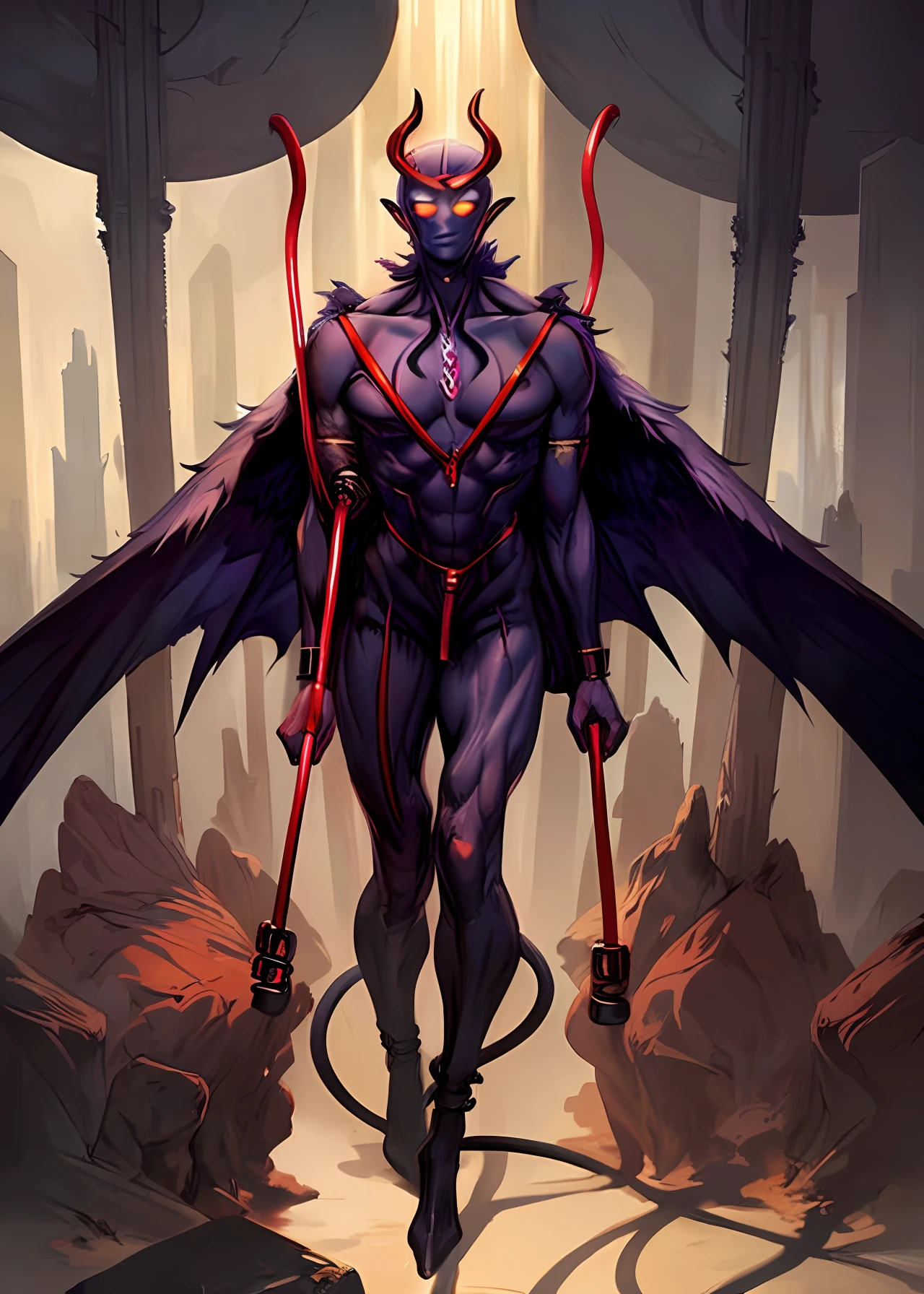 Demon with laminated whips on his back