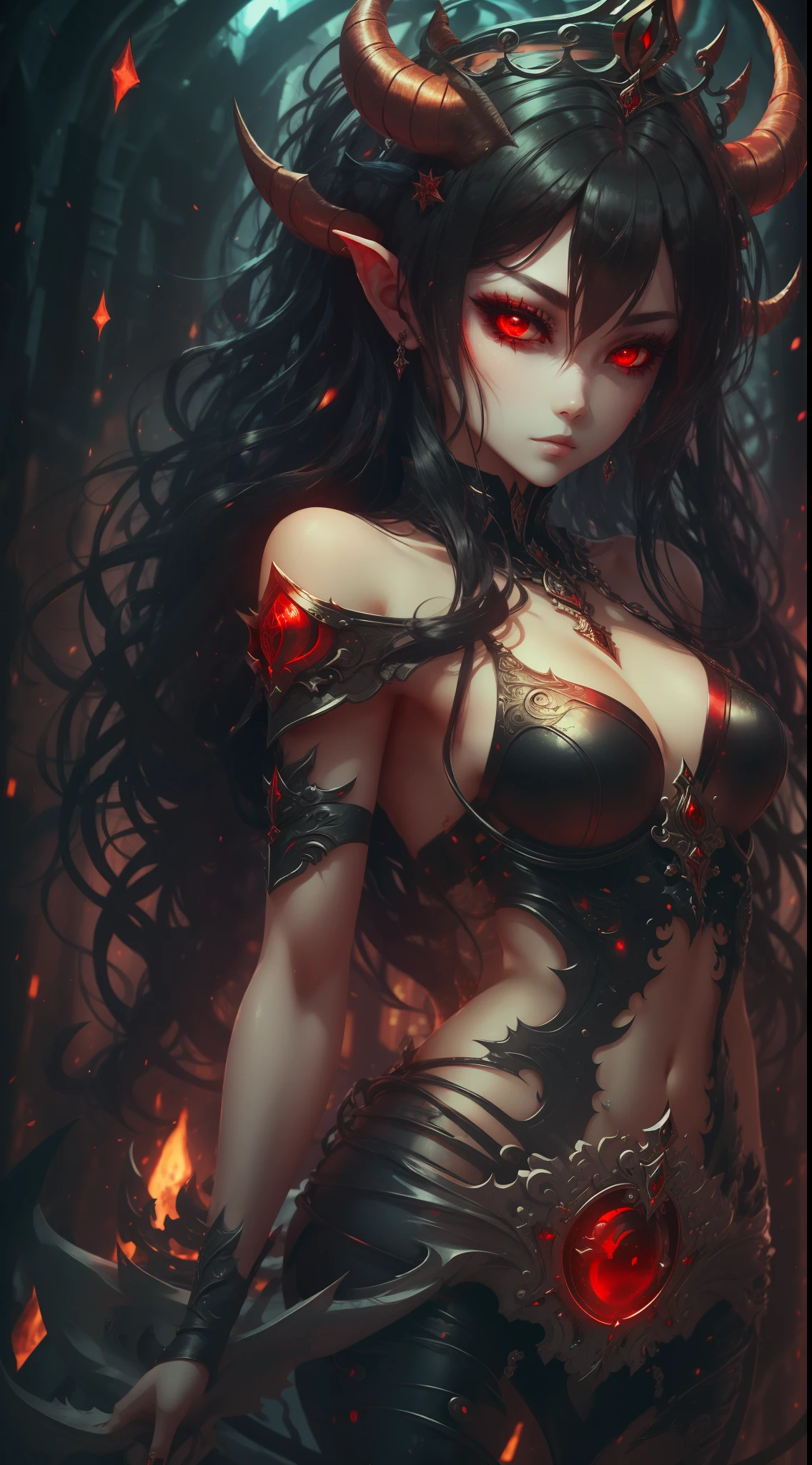 demon, female, black hair, red eyes, beauty, crown --auto --s2