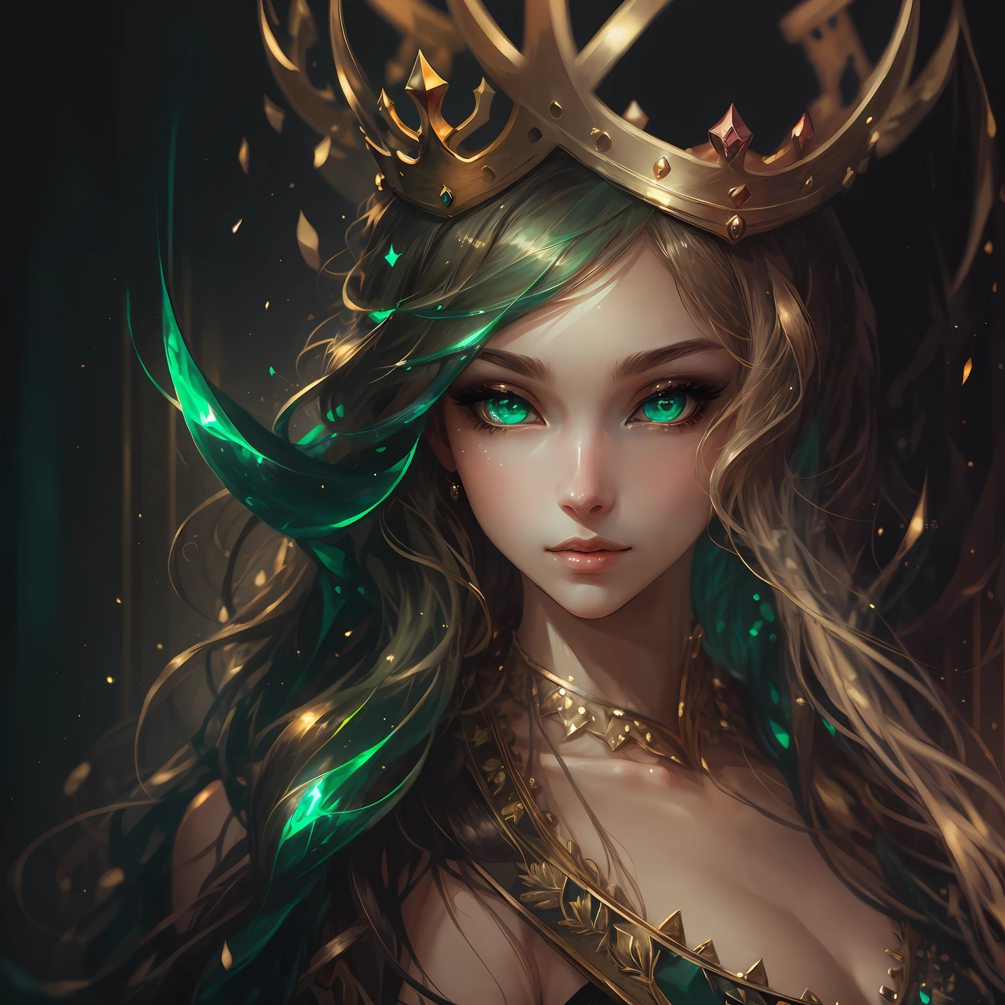wlop, beauty, female, crown, queen, green eyes --auto --s2