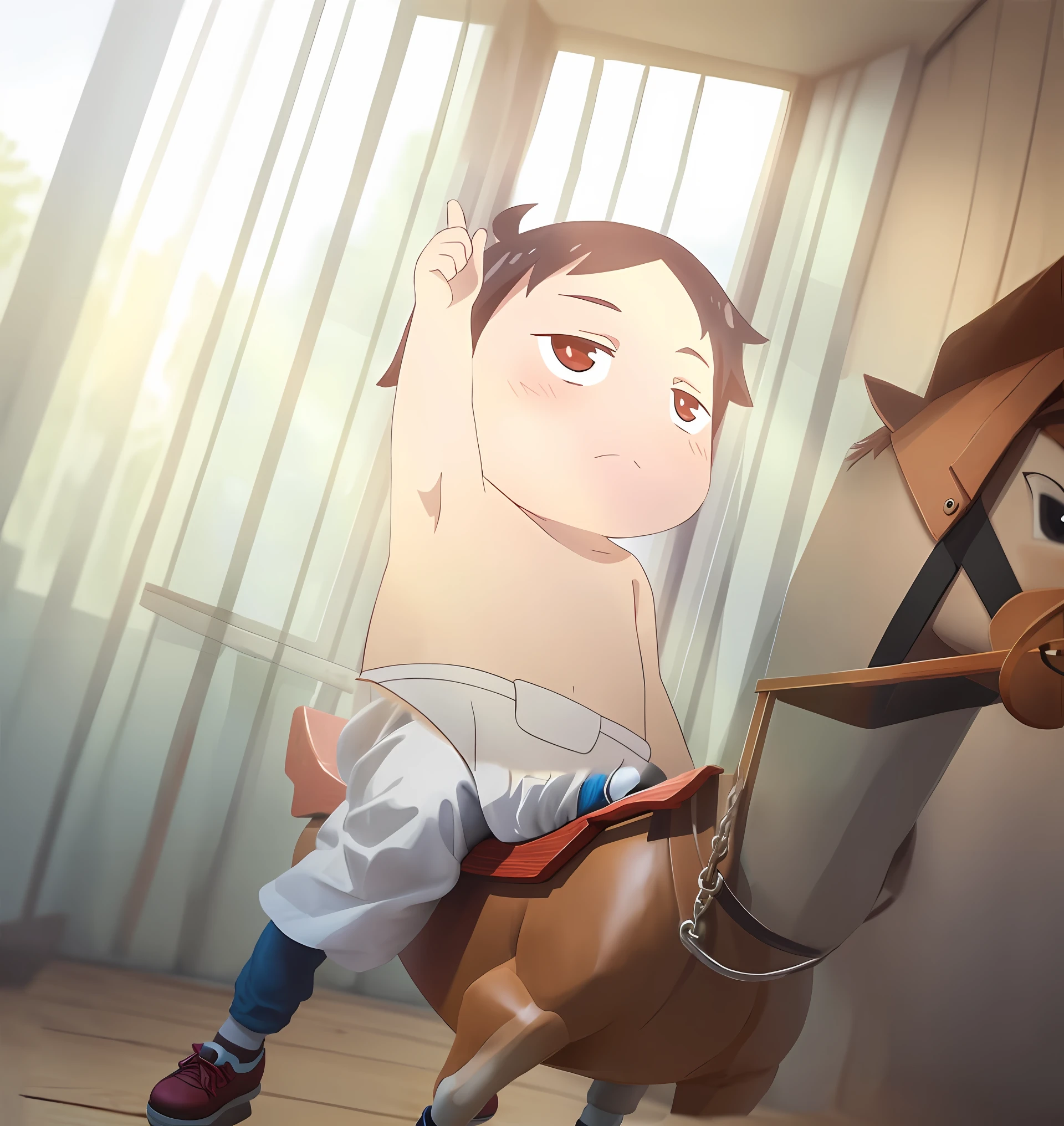The appearance of a child riding a wooden horse,Short leg lift,swing