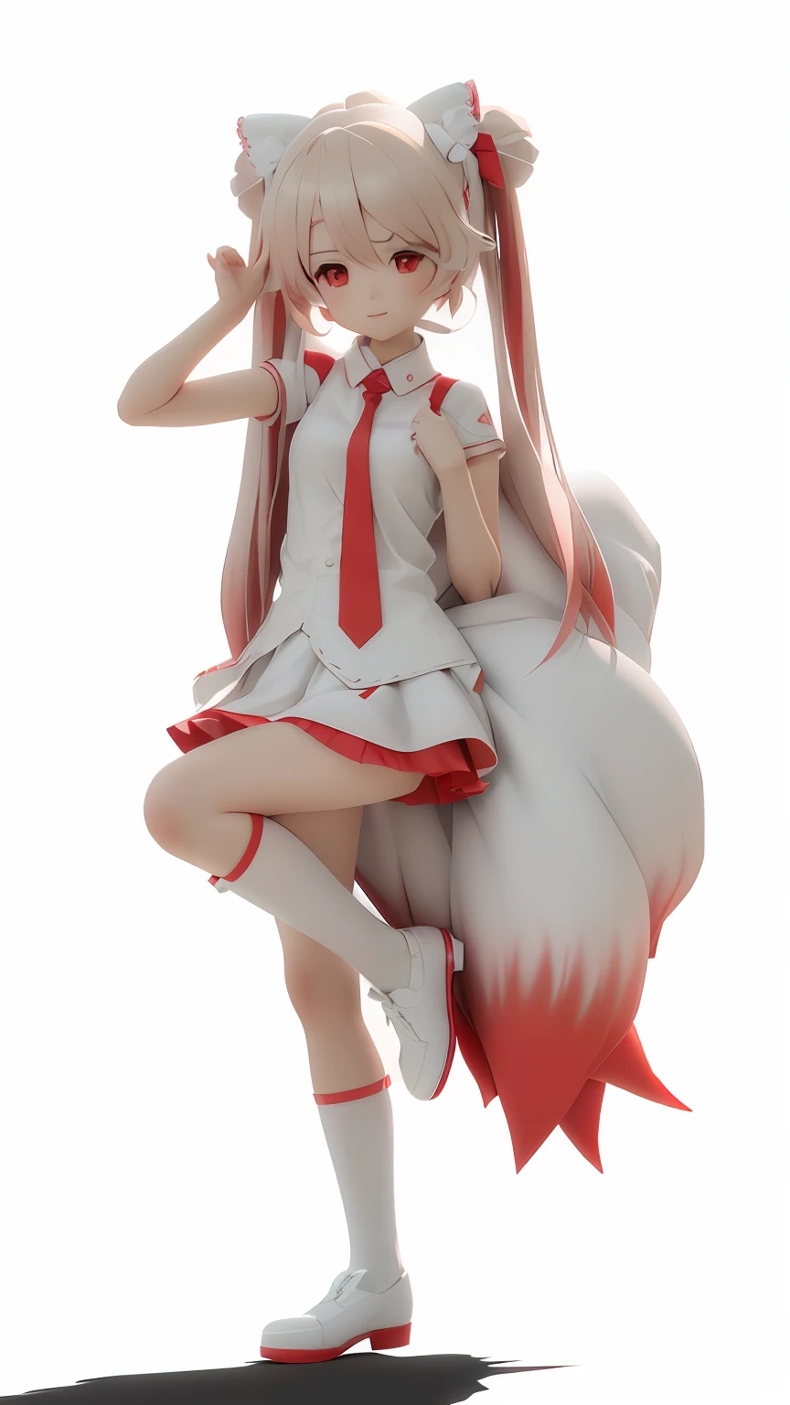 Anime image of a girl in a red and white dress and a red tie, render of a cute 3d anime girl, anime styled 3d, 3d anime girl, 3 d render official art, pixiv 3dcg, anime vtuber full body model, distorted pose, high res render