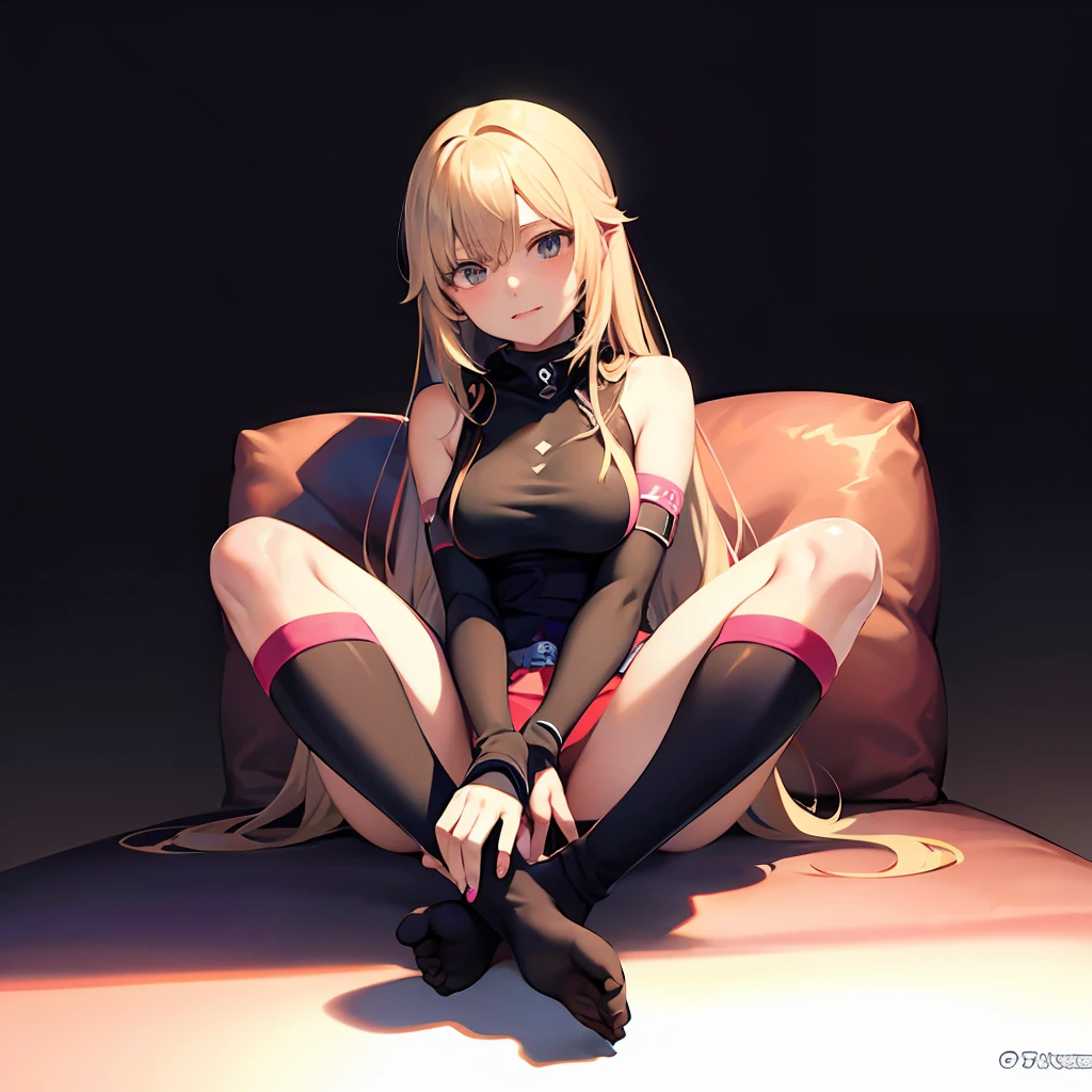 Anime girl, fingerless gloves, sitting