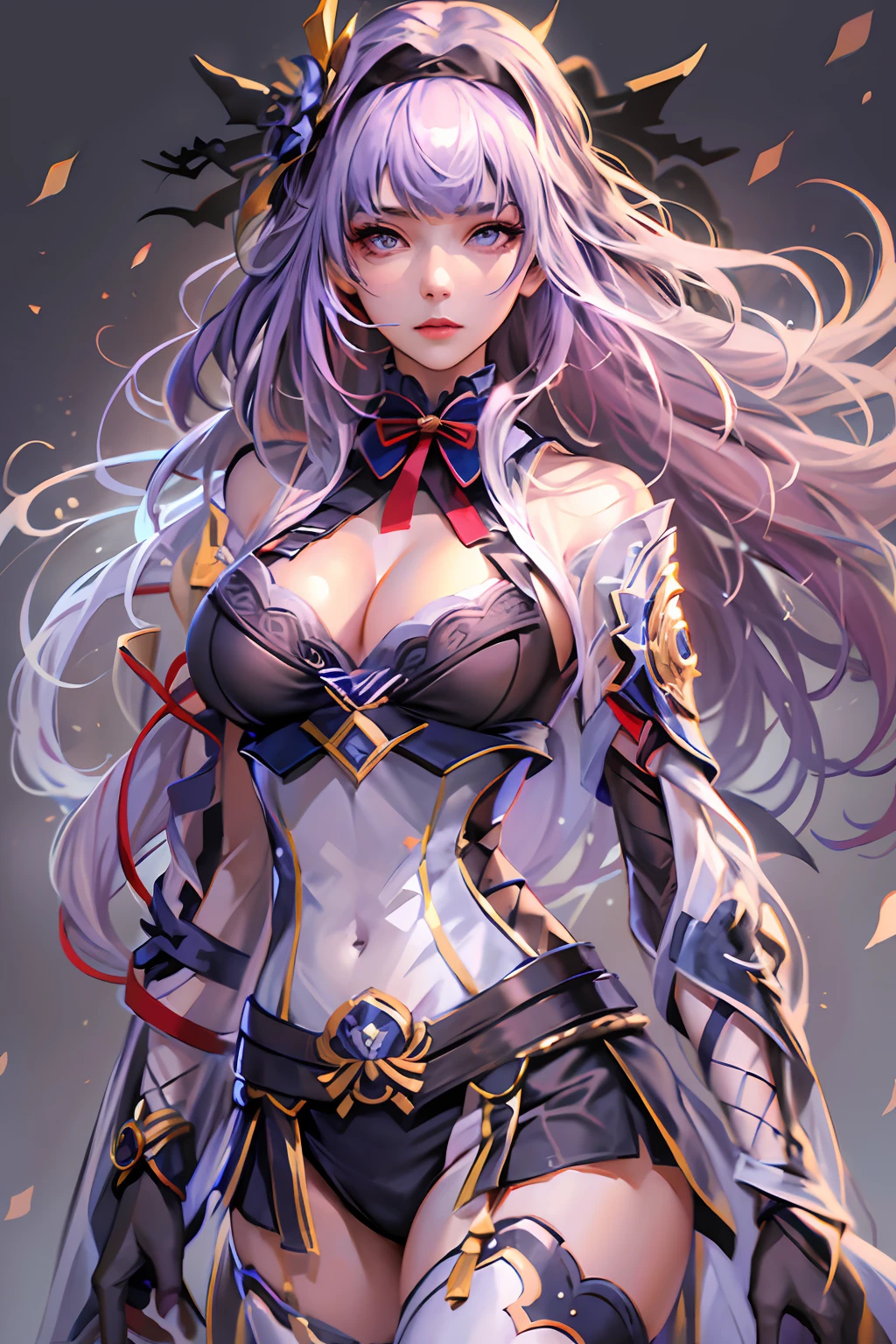 Photorealistic, high resolution, 1 girl, Hips up, Long hair, Beautiful eyes, normal breast, Raiden General costume