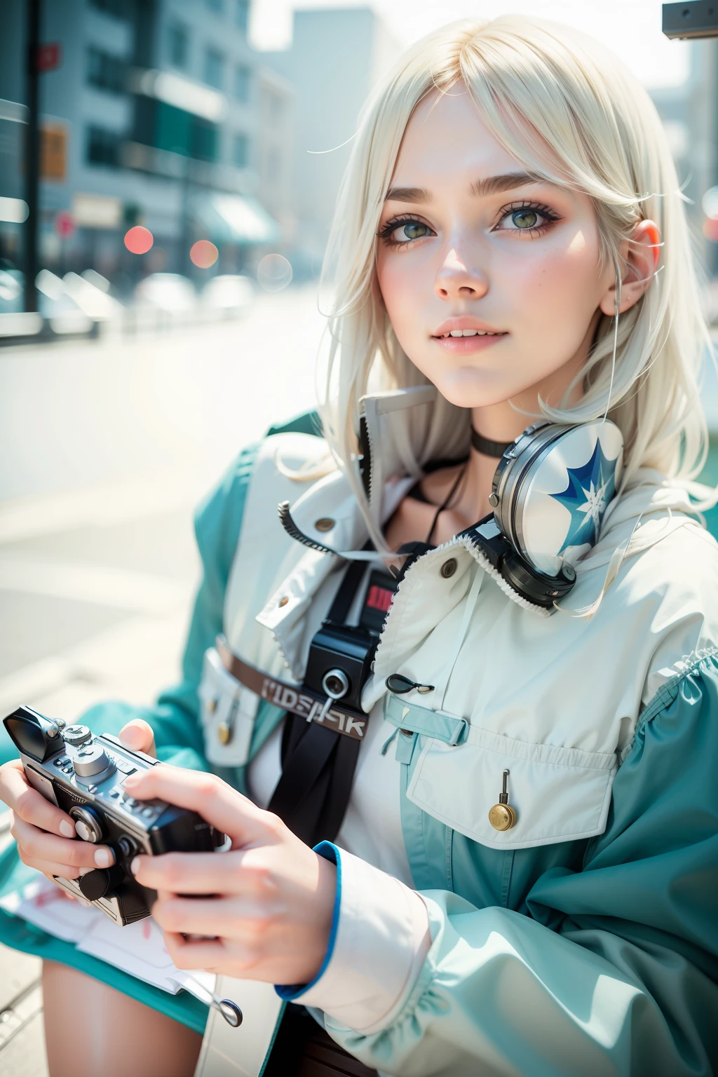A pretty girl holding a camera