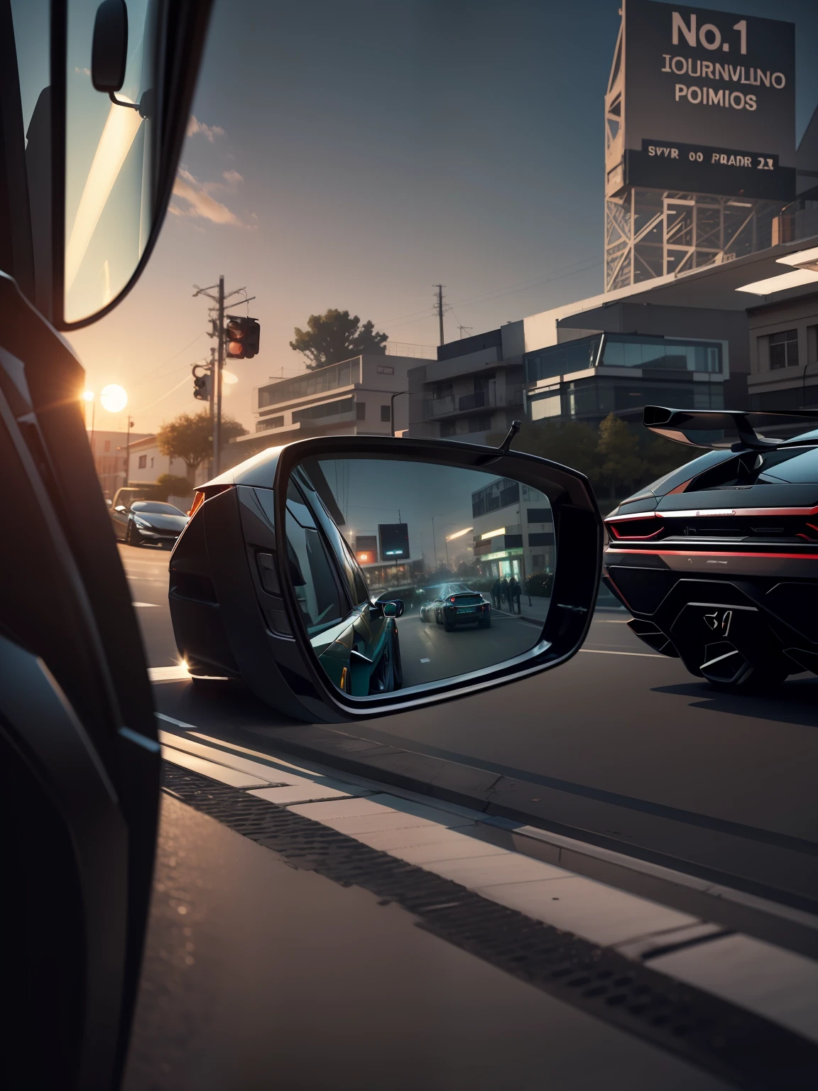 Lamborghini car in rear view mirror