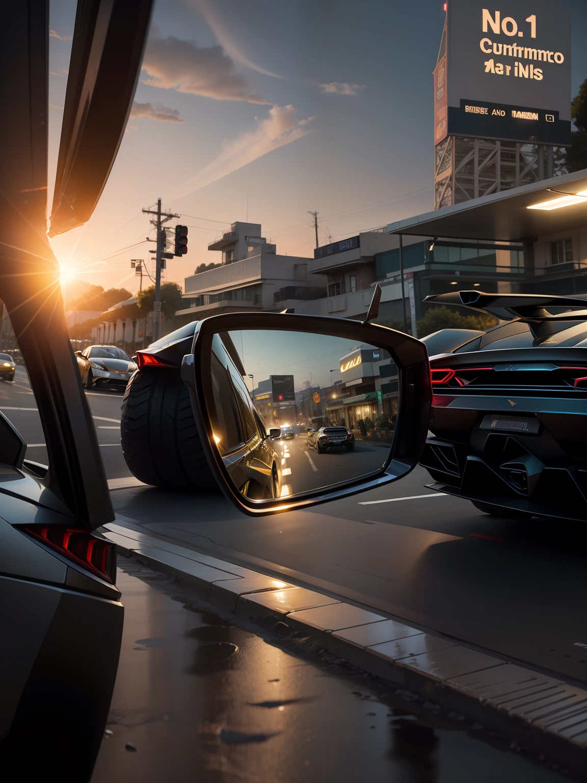 Lamborghini car in rear view mirror