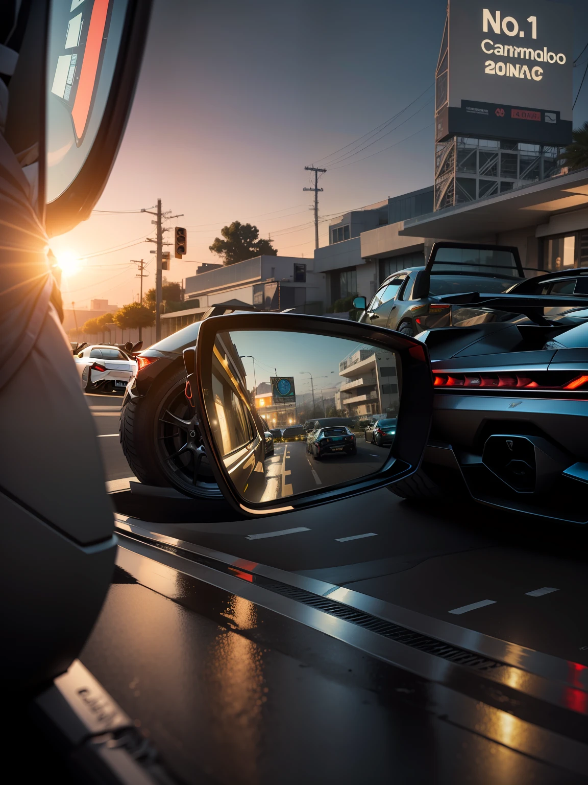 Lamborghini car in rear view mirror