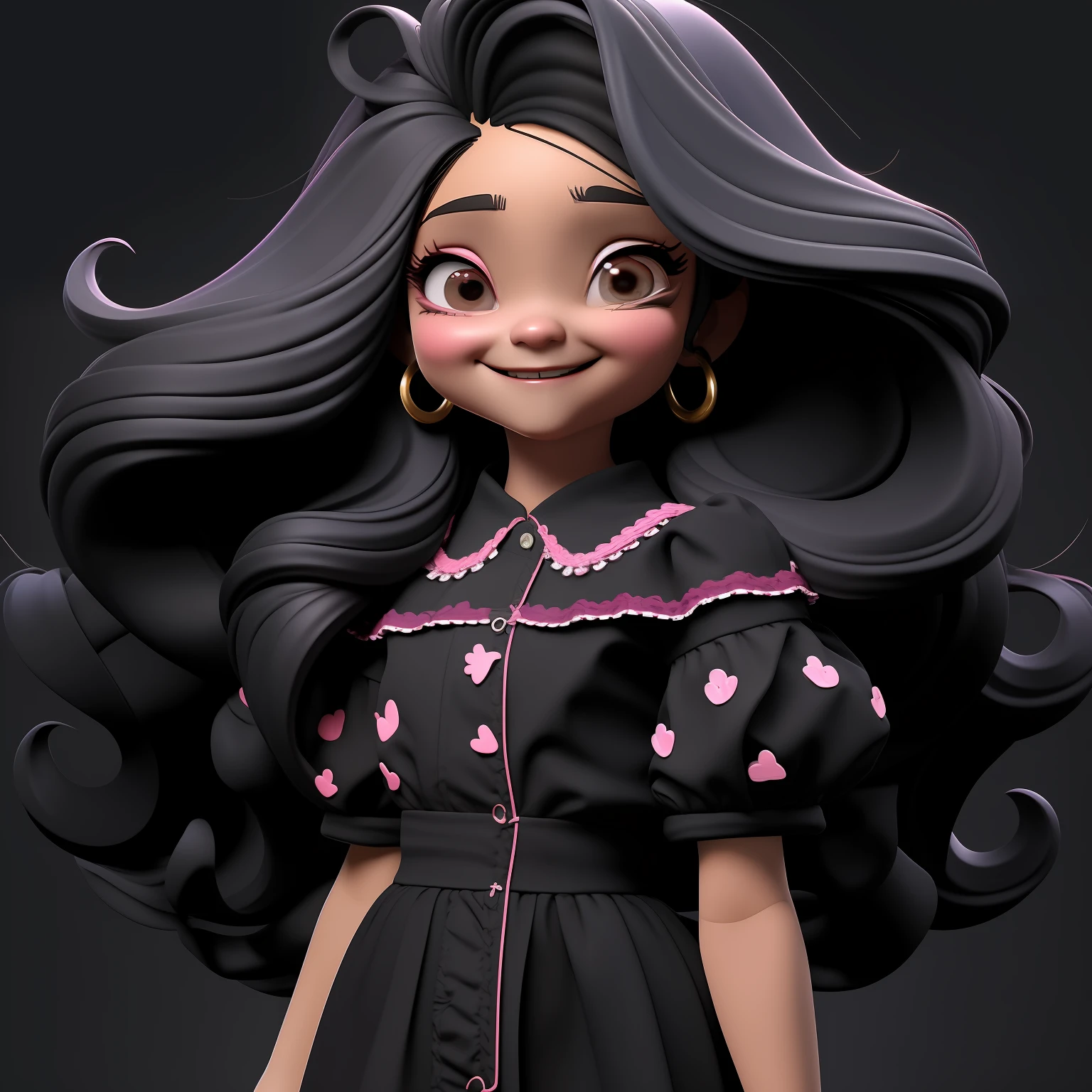 1menina, cabelo longo, olhos azuis, sorrindo, brincos, joias, solo, saia, olhando para o espectador, cabelo rosa e preto, sorriso, cabelo muito longo, ornamento de cabelo estrela, jaqueta, labia, fundo simples
