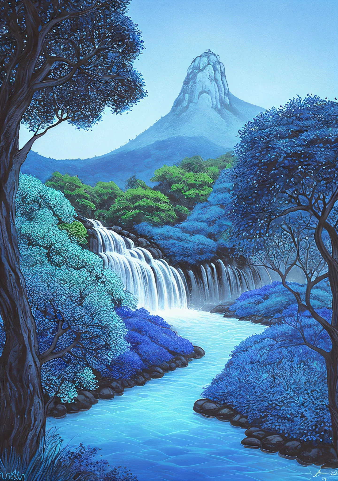 obra-prima, melhor qualidade, alta qualidade, papel de parede 8k extremamente detalhado da unidade CG, uma cena encantadora e sonhadora de uma floresta de fantasia, with tall trees in blue color, buraco cavado, vales de fadas escondidos, roda gigante azul no fundo, creating a sense of mystique and enchantment, Artistic Station, intrincada, trending, fotografia premiada, Bokeh, profundidade de campo, HDR, flor, chromatic aberration, fotorrealista, extremamente detalhado, trending on ArtStation, trend at CGSociety, intrincado, alto detalhe, dramatic, arte no meio da jornada