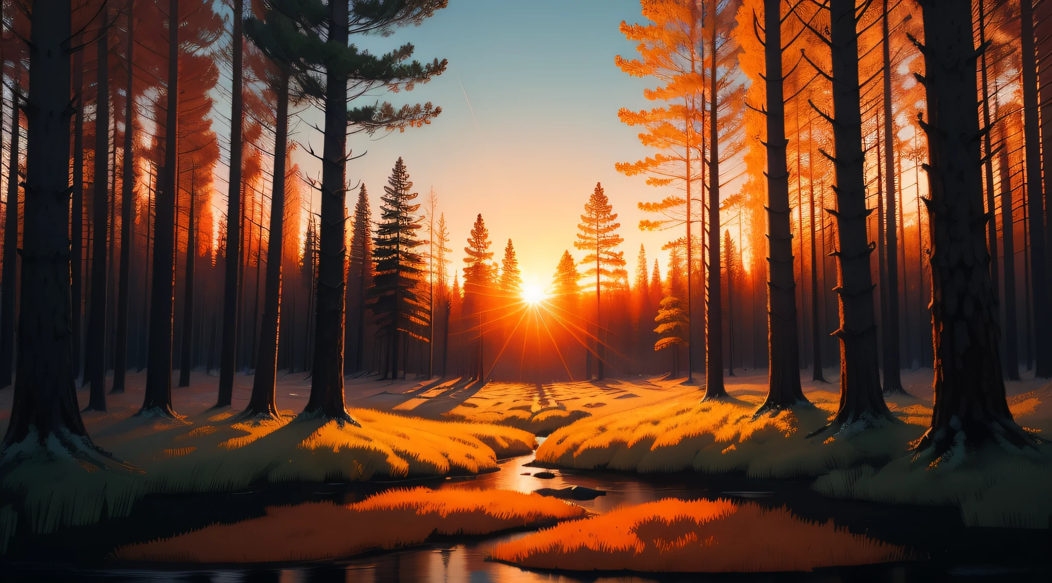 "Imagine an abstract representation of a sunrise in a forest, with bold brushstrokes and vibrant colors capturing the energy and beauty of the moment."