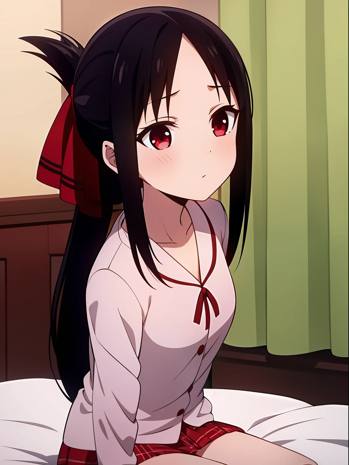 1girl, Shinomiya Kaguya, wearing pajamas, bedroom