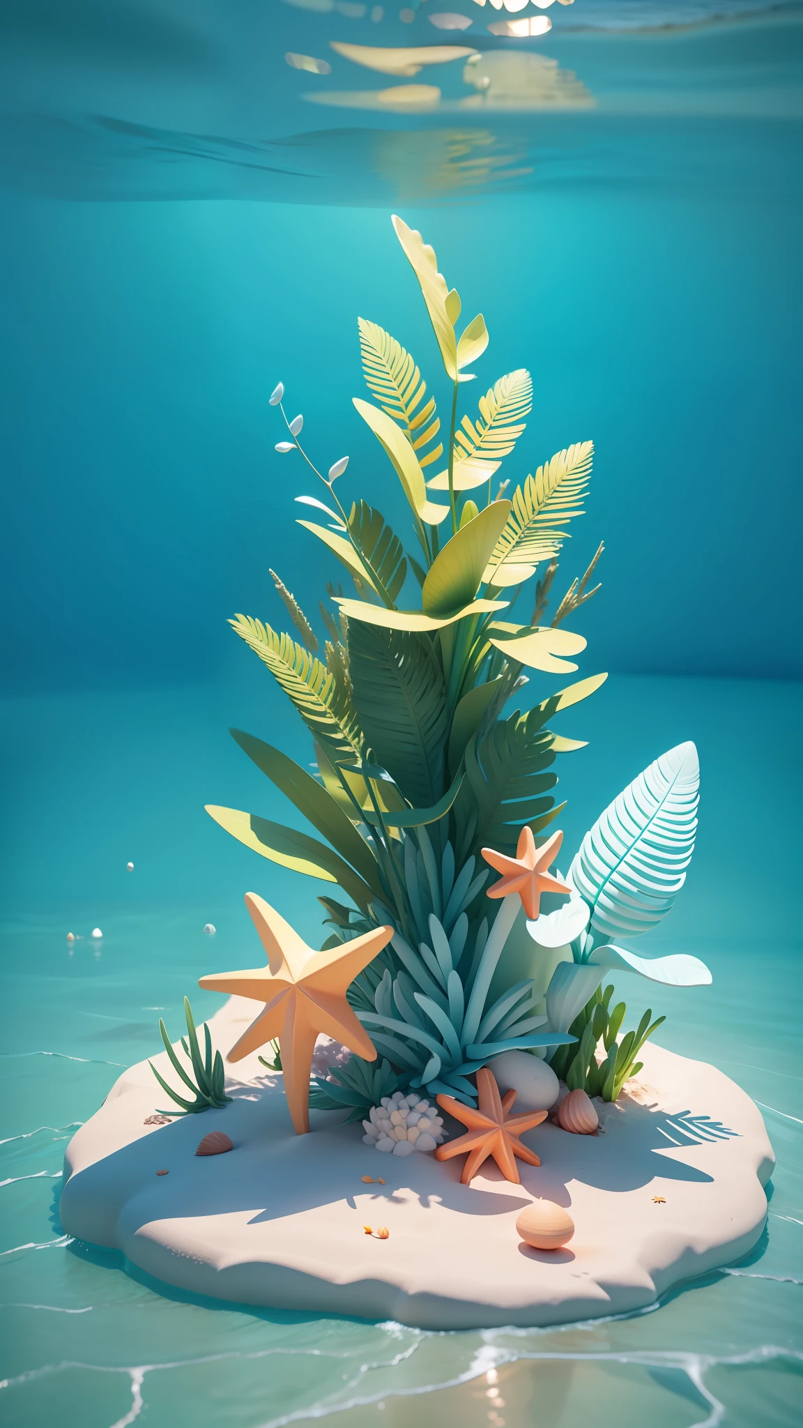 Beach Ocean, Seashells, Starfish, Summer Freshness, 3 D Render Stylized, Stylized 3D Rendering, Stylized to 3D Rendering, Rolands Zilvinski 3D Rendered Art, 3D Stylized Scenes, Relaxation Concept Art, Stylized Concept Art, (Octane Rendering) Fantasy Style, Stylized 3 D