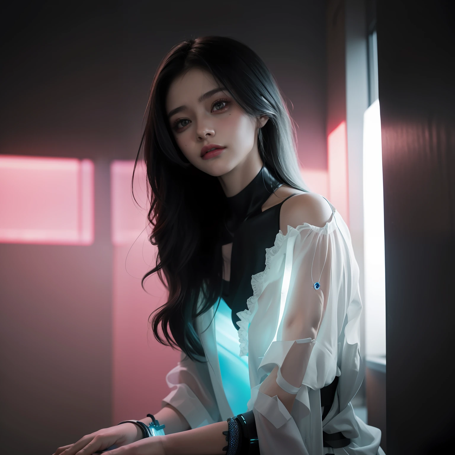 Change background cyberpunk beautiful girl, ultra realistic, 4k