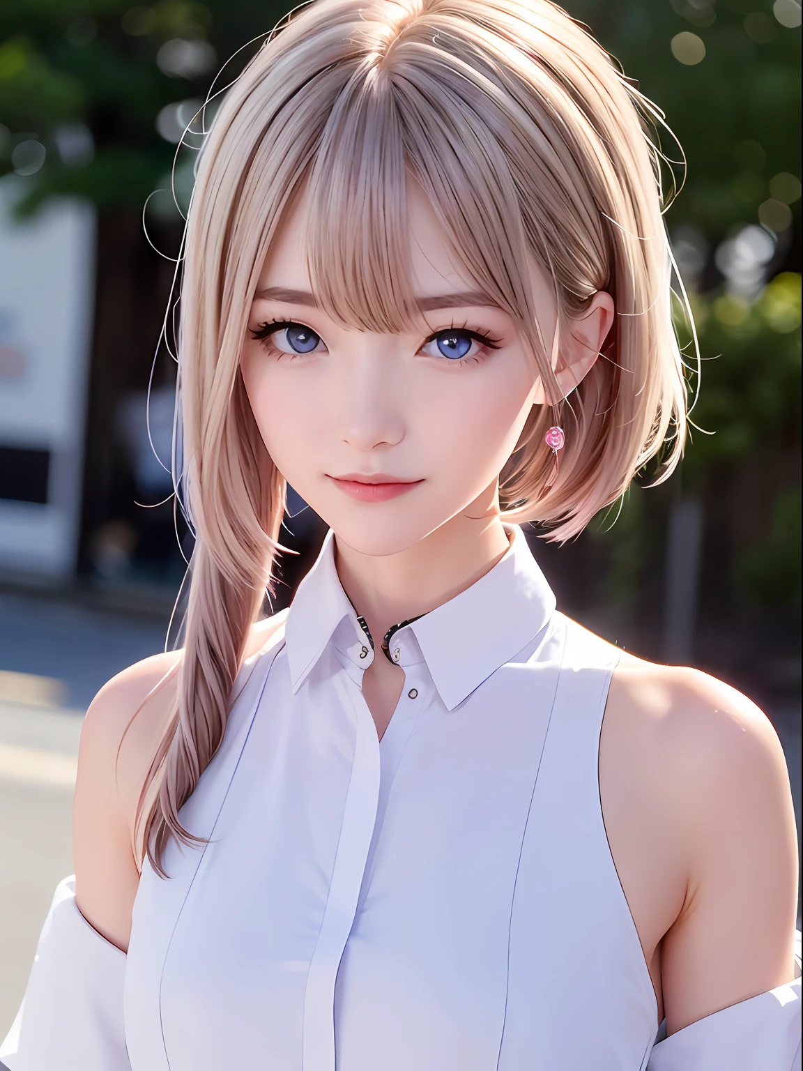 Platinum blonde hair is extra-long filamentous straight hair、porate、School uniforms、bright expression、poneyTail、young and shiny white shiny skin、Best Looks、Shiny light hair、Beautiful bangs that shine、Double eyelids、eyes liner、Big crystal clear blue eyes,Shining with a mesmerizing light、a small face、Very nice cute cute 18 year old Eastern European girl、Large bust