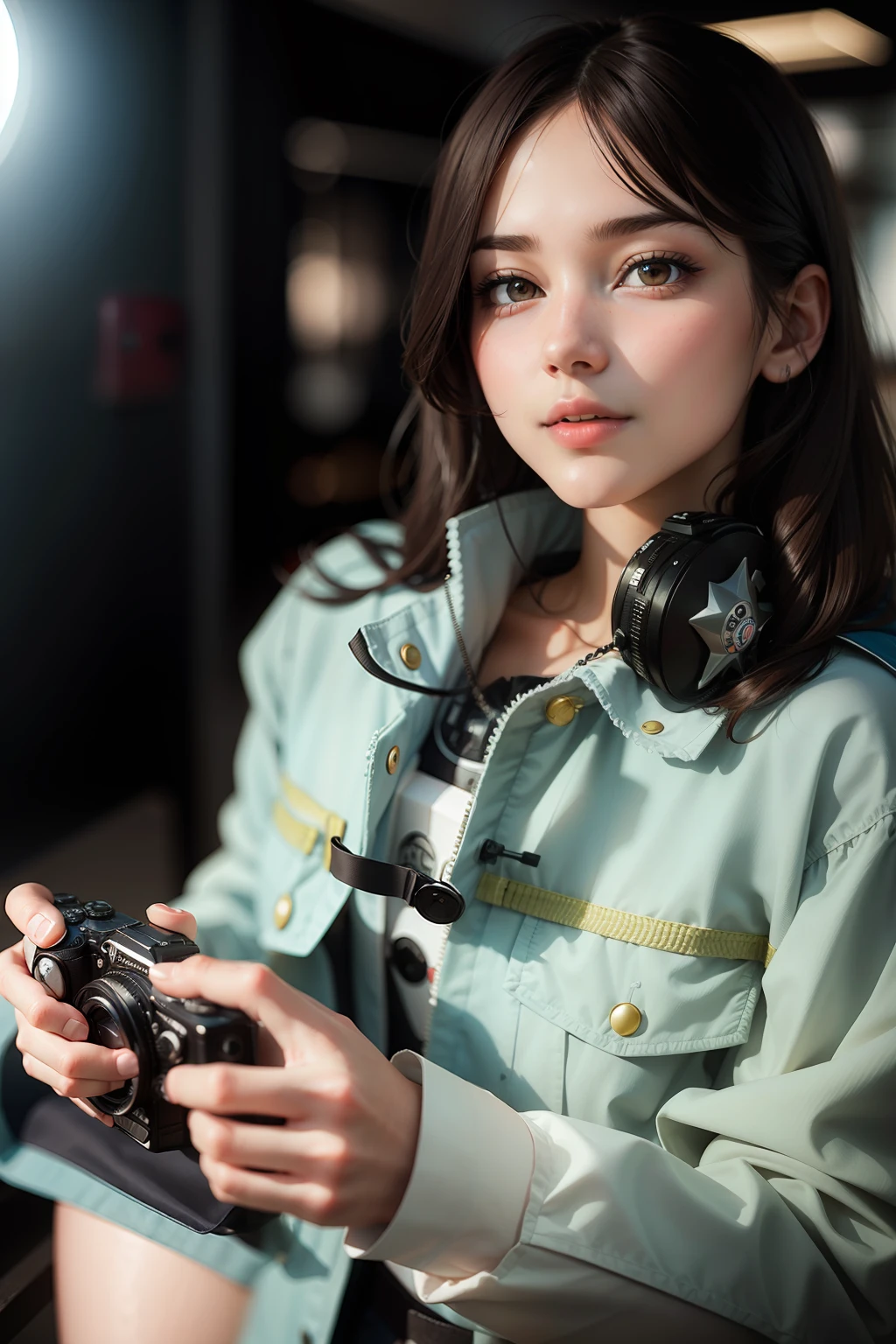 A pretty girl holding a camera
