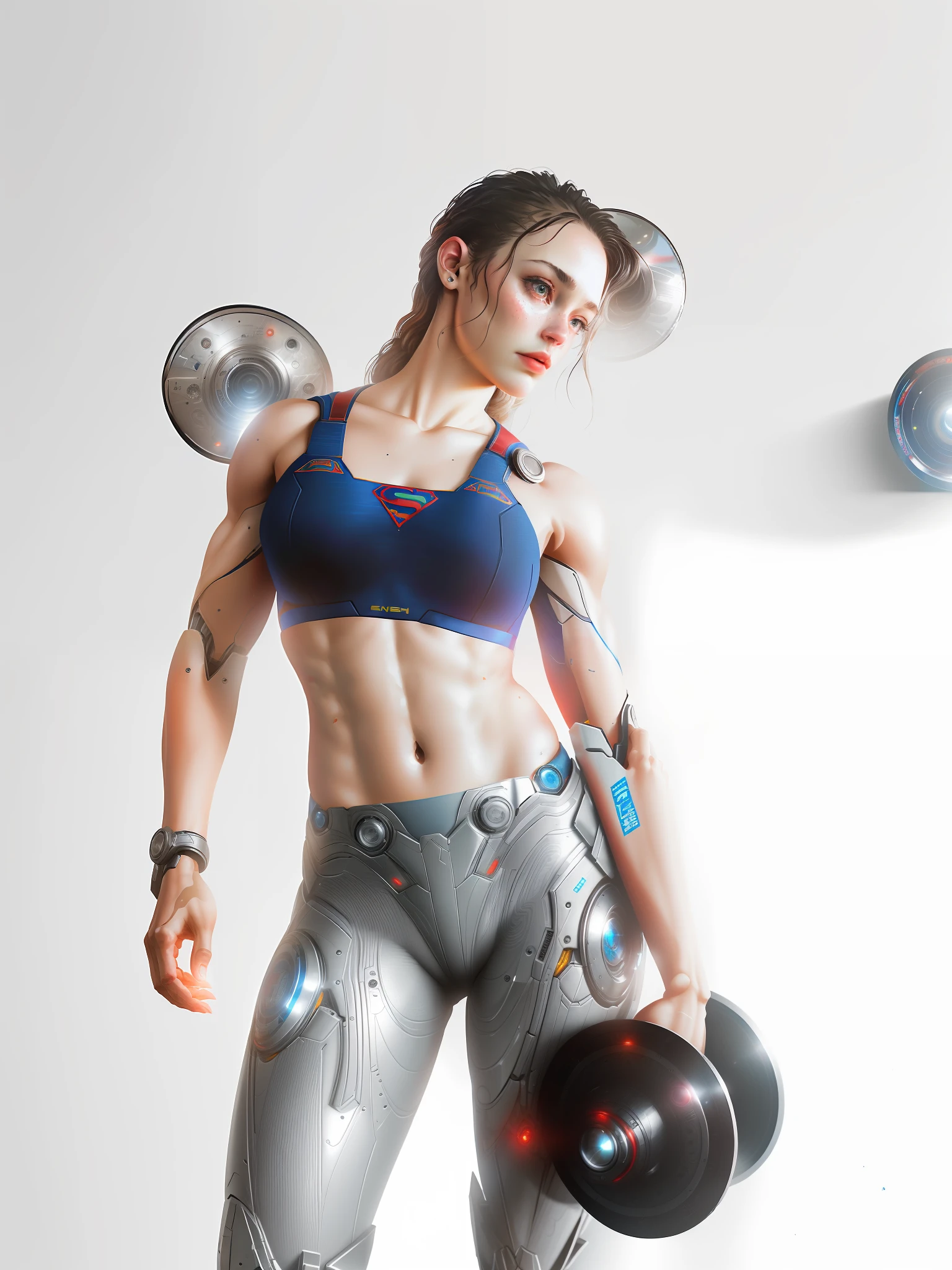 Supergirl de DC photography, biomech, Robot complejo, Crecimiento total, hyper-realistic, insane small details, Extremely clean lines, aesthetic cyberpunk, obra maestra presentada en Zbrush Central