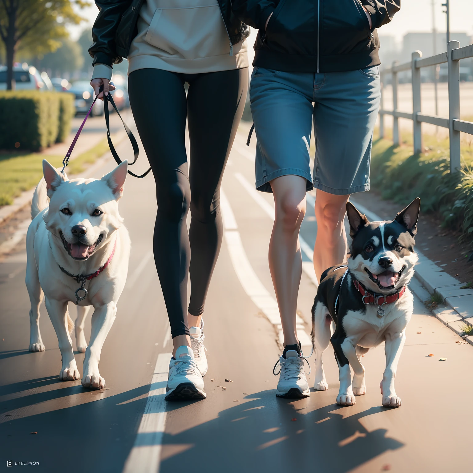 Dog walking with the owner