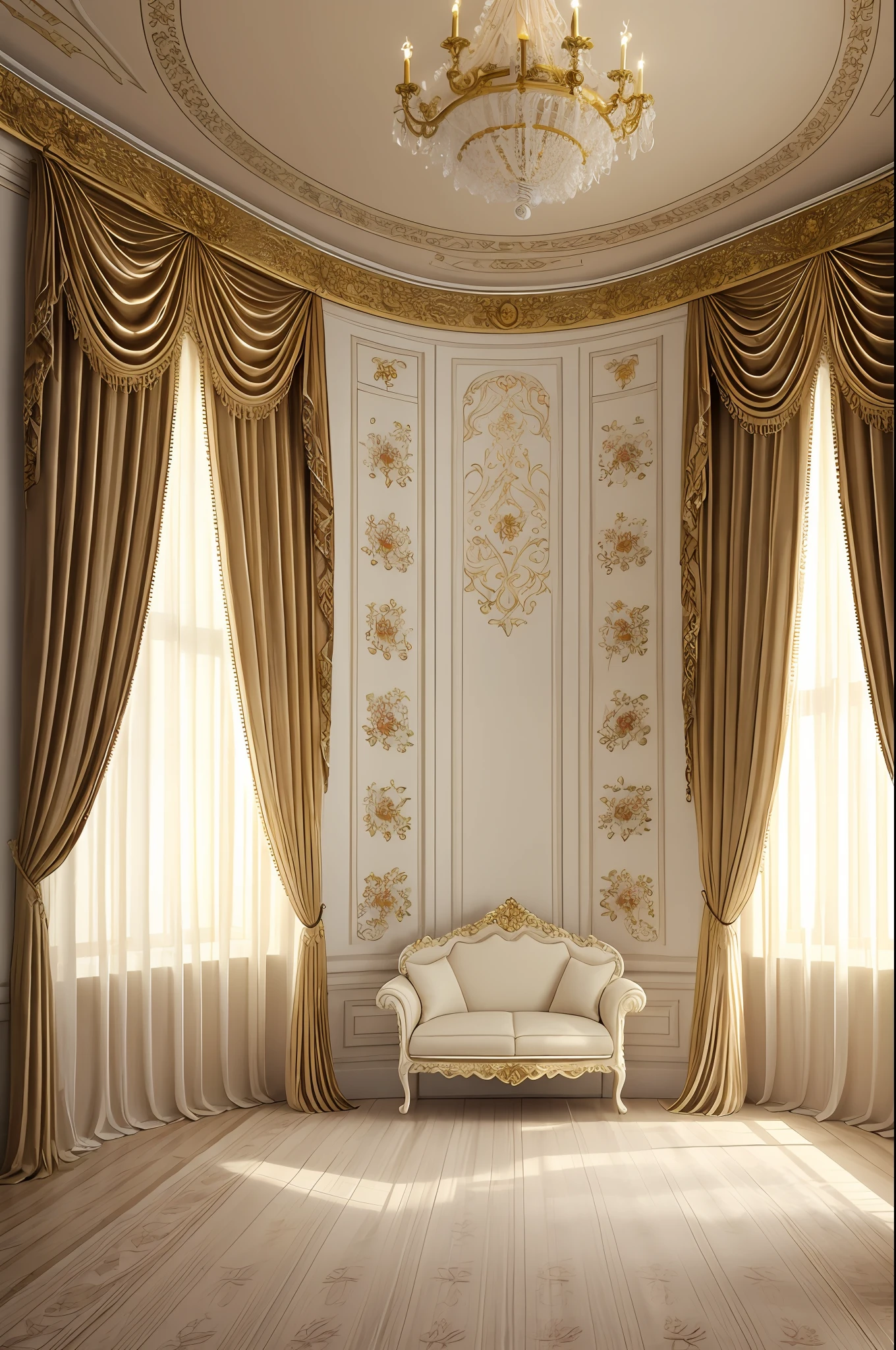 there is a room with a window and a curtain with flowers, beautiful drapes, background made of big curtains, atmospheric beautiful details, stunning arcanum backdrop, baroque style painting backdrop, beautiful studio soft light, cream - colored room, dreamy atmosphere and drama, with backdrop of natural light, lavishly decorated, ornate backdrop, draped in velvet and flowers