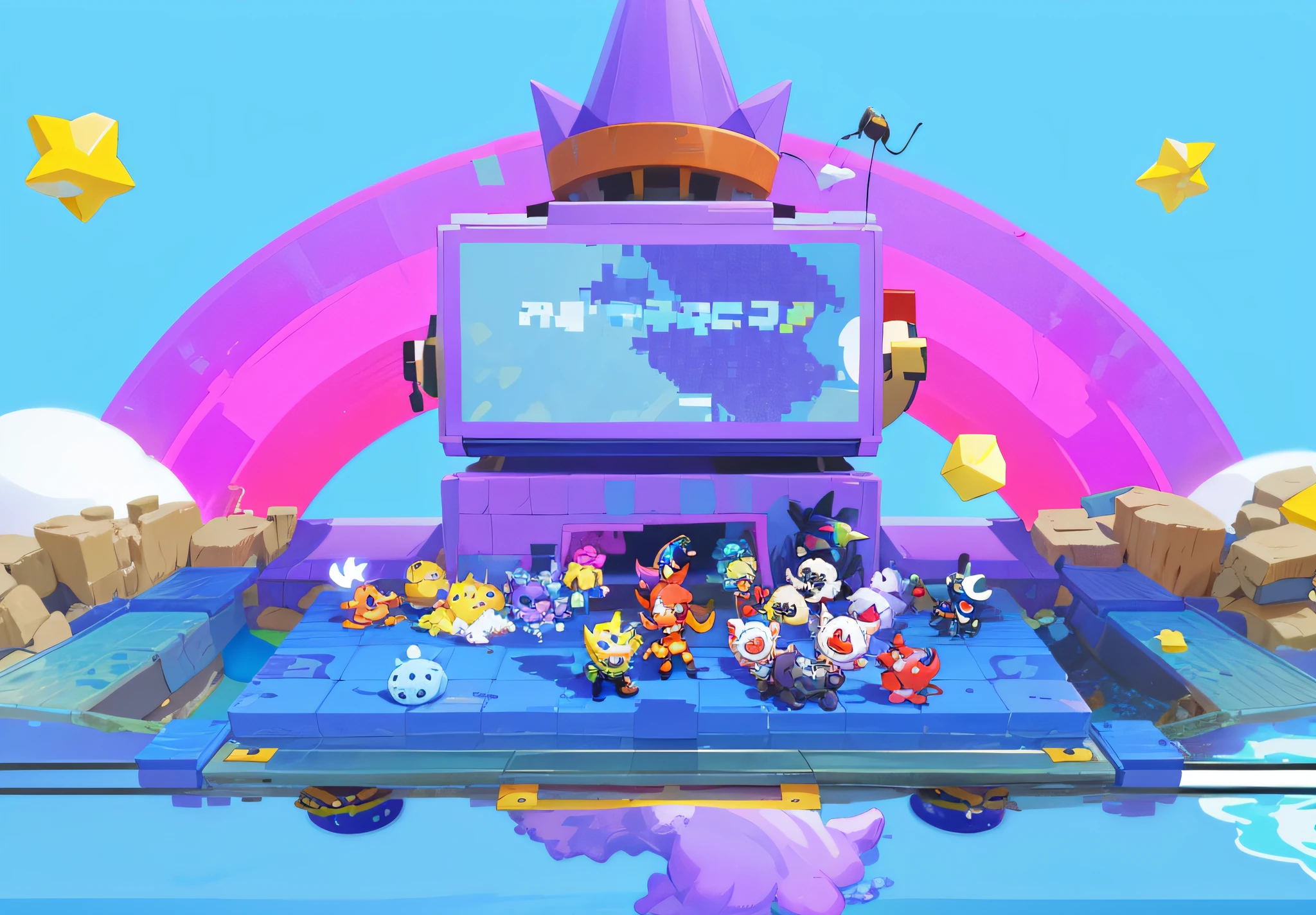Close-up of a person holding a laptop and a bunch of small toys, art toys on a pedestal, ninjartist, video game screenshot, game screenshot, videogame screenshot, mobile game, playable trailer, inside a magical item shop, kawaii hq render, gameplay still, brawl stars, platformer, star hatcheries, gameplay video, toonix character