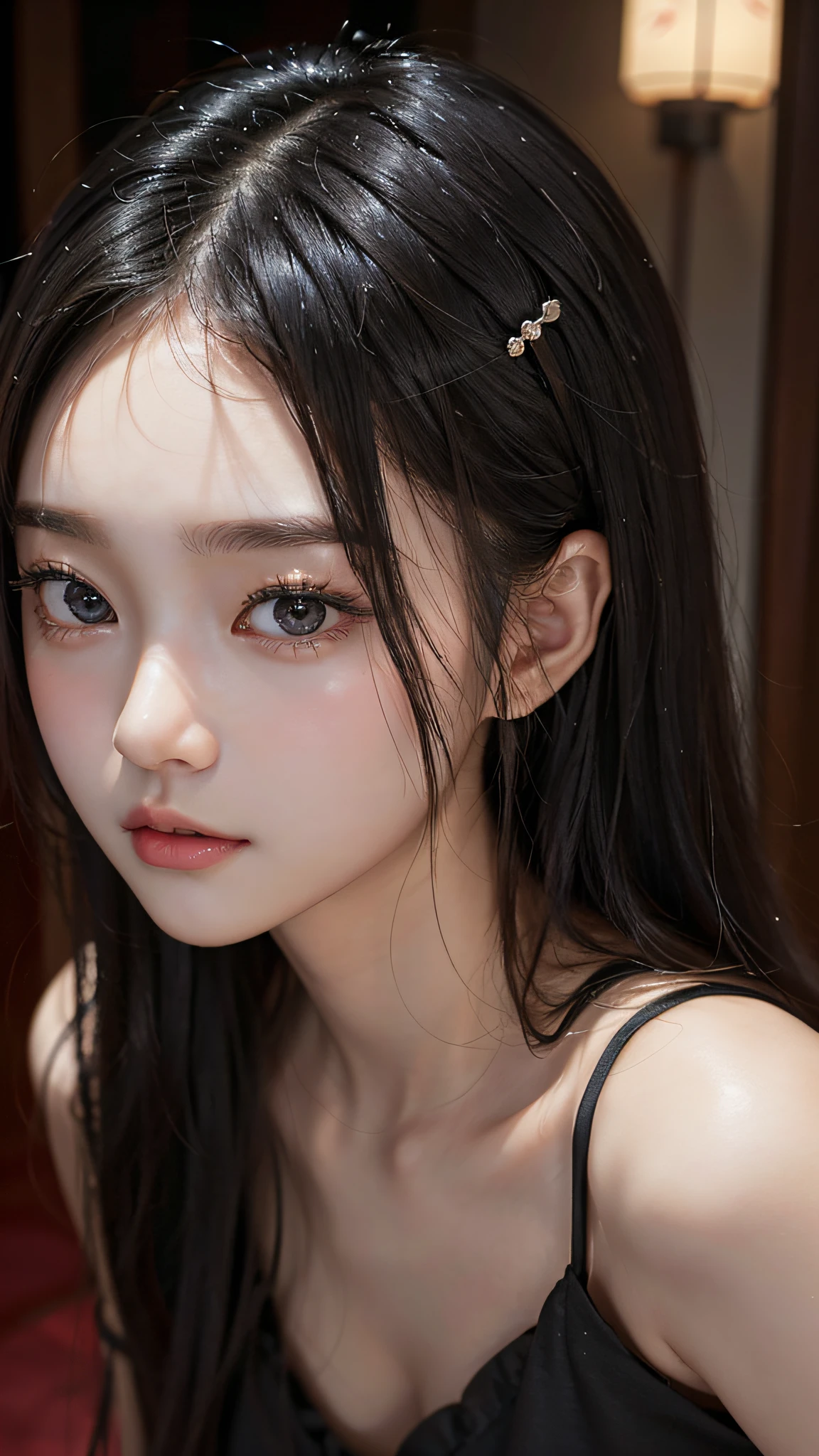 a close up of a woman in a black dress posing for a picture, Beautiful Asian girl, Korean girl, girl cute-fine face, beautiful Korean women, Gorgeous young Korean woman, sakimichan, Beautiful young Korean woman, The face of a beautiful girl in Japan, yangjun chen, cute delicate face, gorgeous chinese models, Beautiful detailed body and face