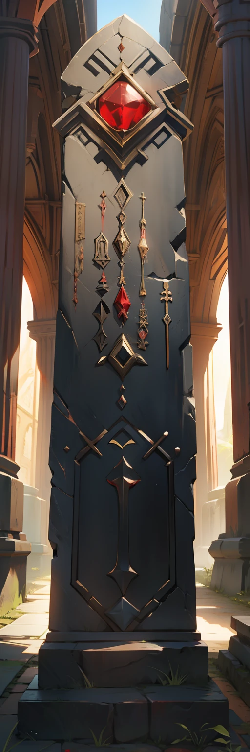 objeto, fantasia, antigo, Runestone, red stone