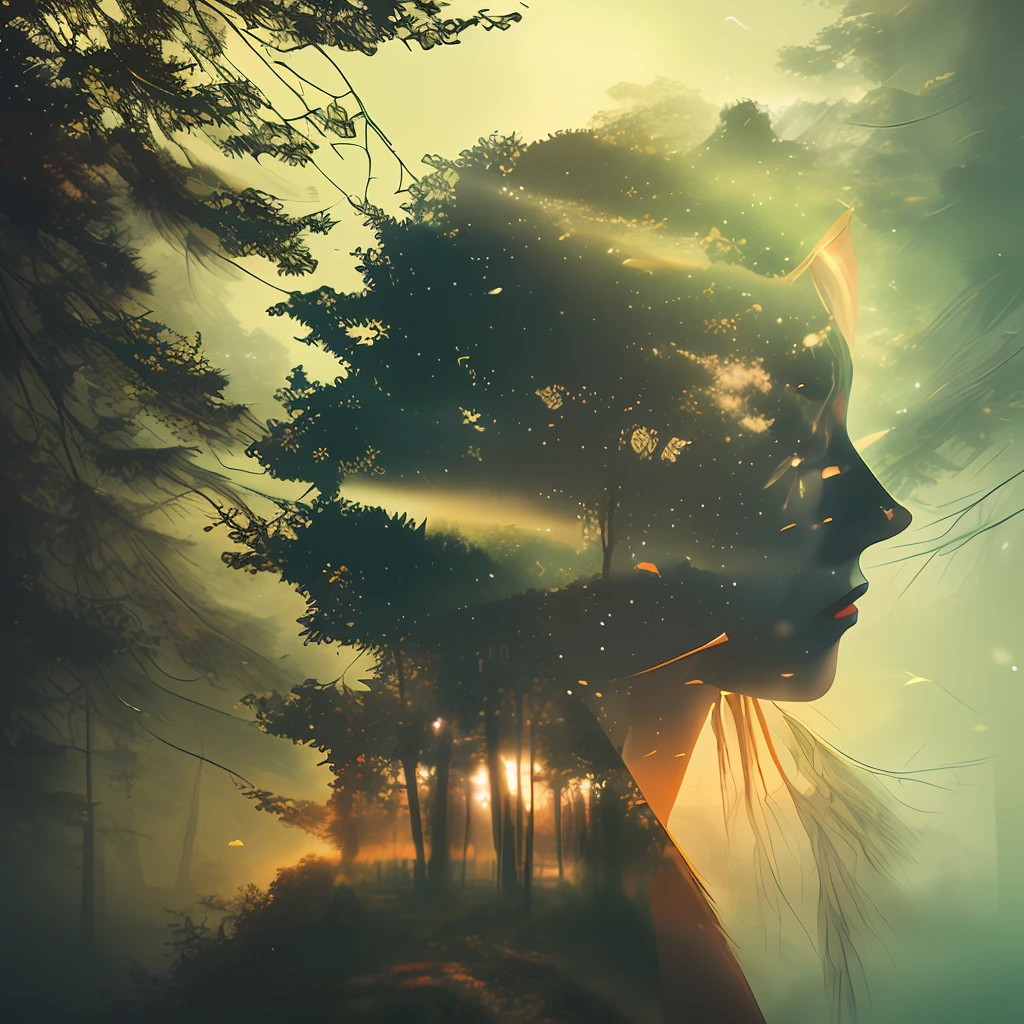 dublex style, man, foliage, dark fantasy