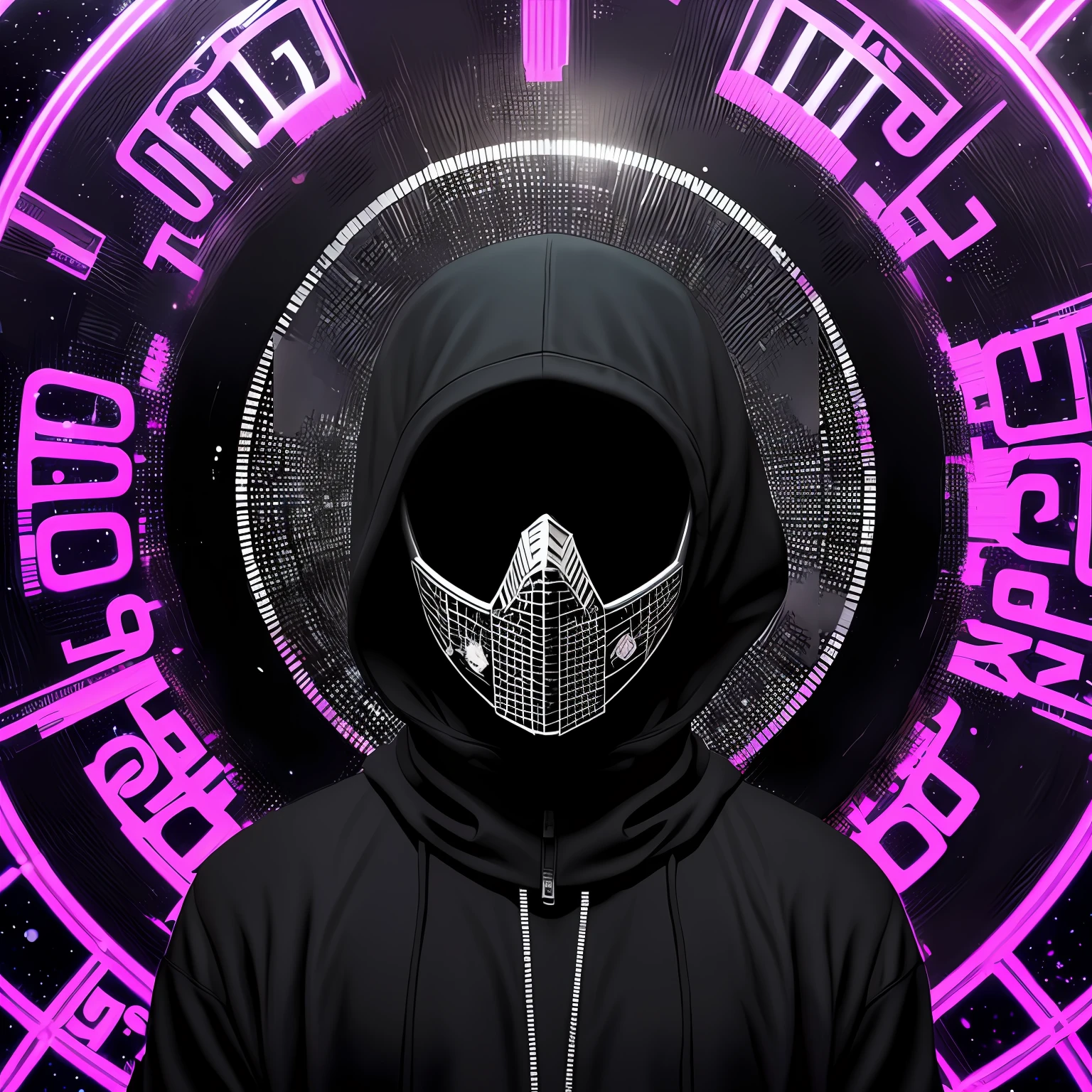 homen, hacker, capuz preto, wearing a mask., black light ball hands, fundo escuro, surrealismo, melhor qualidade