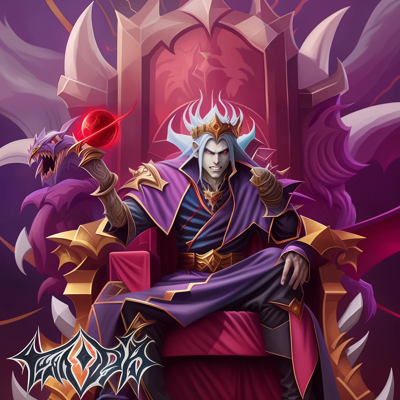 a picture of a cartoon picture of a vampire sitting on a throne, dreadlord on the throne, the former vampire king, yugioh artwork, king of night, high detailed official artwork, the wow dreadlord, yugioh art style, the king of bats, the god emperor of night, ruler of the vampires, official artwork, sitting on his throne wielding a blood magic ball
